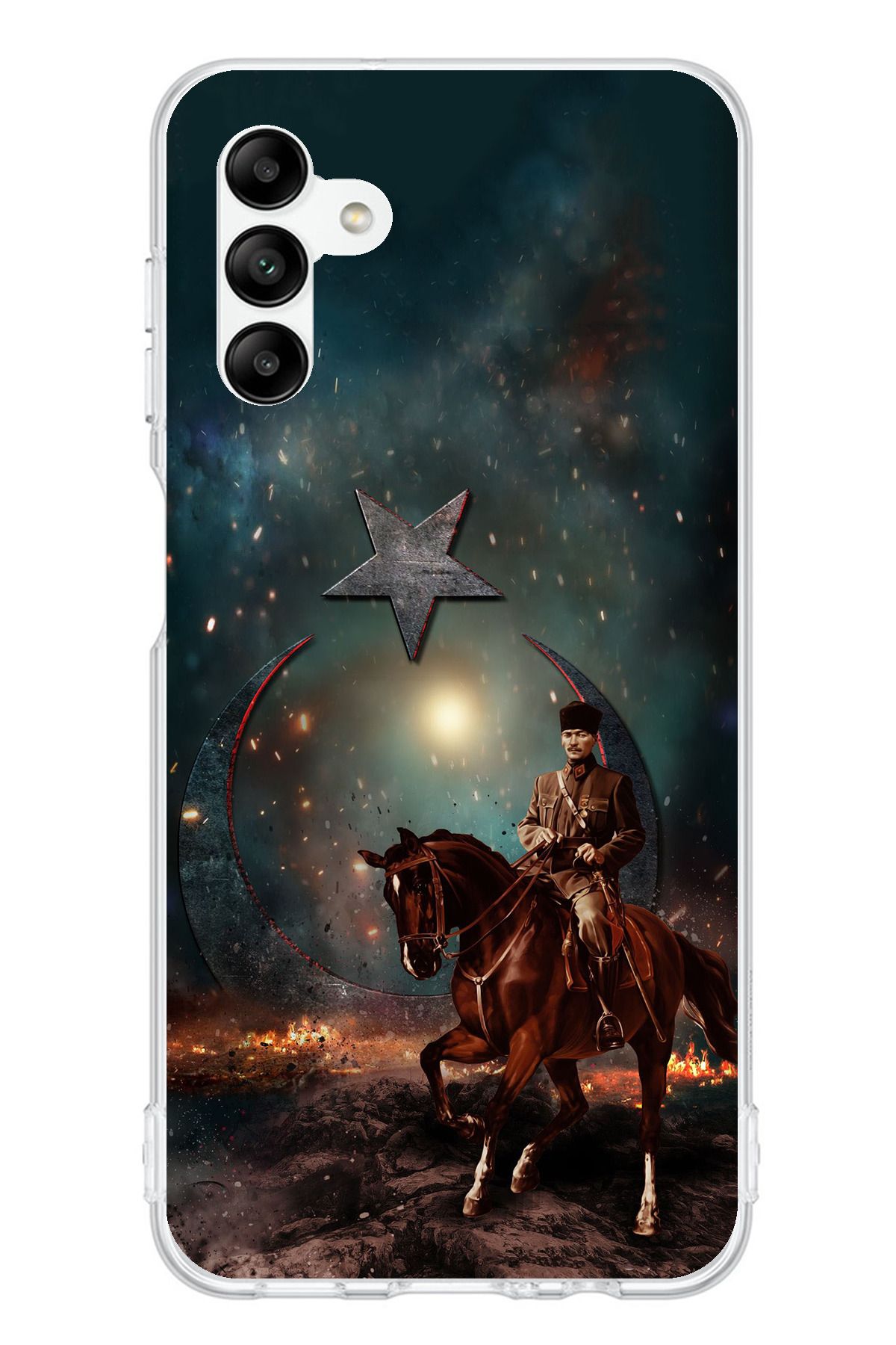 TechTree Samsung Galaxy A04s Uyumlu Atatürk At Üstünde Zafer Şeffaf Silikon Kılıf