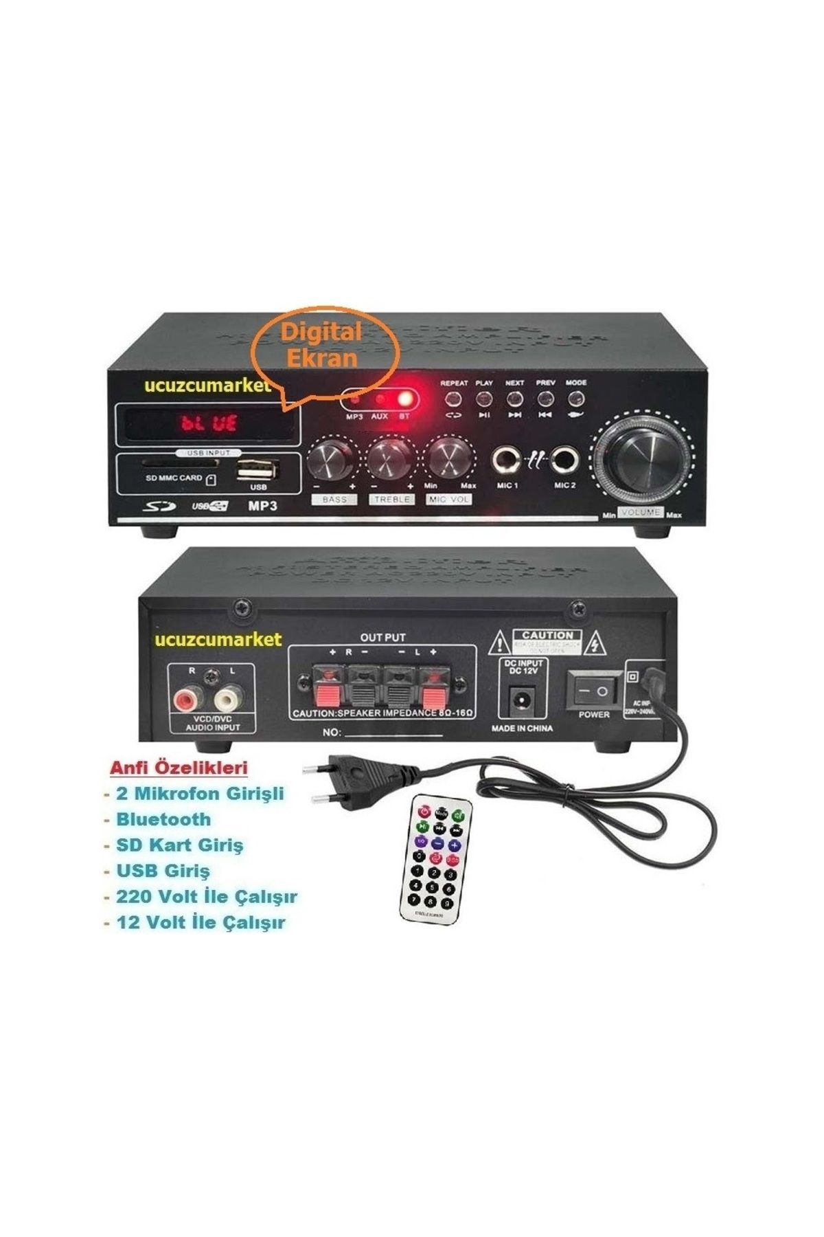 Uygun Amfi 110W (Bluetooth Usb-Sd Kart-Mp3 Çalar-2 Mikrofon giriş-2V/220V)