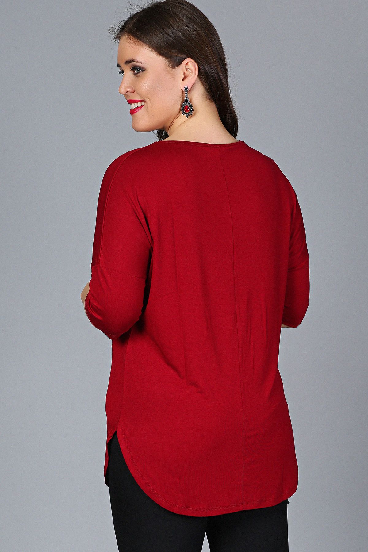 Curvy Trend-Plus Size Bohemian Butterfly Printed Half Sleeve Side Slit Blouse 2