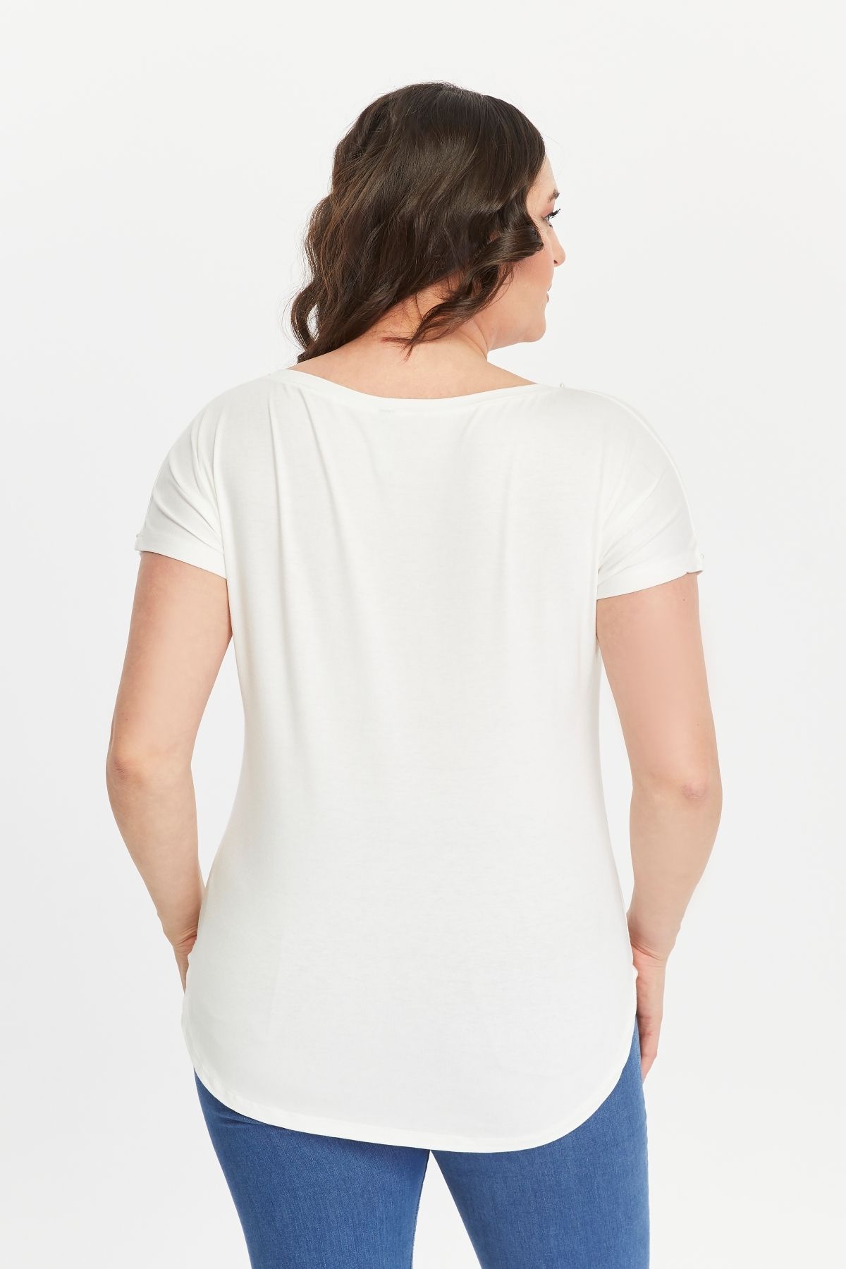 Curvy Trend-Plus Size Hearts Printed Wide V-Neck Short Sleeve Oval Slit Blouse 2
