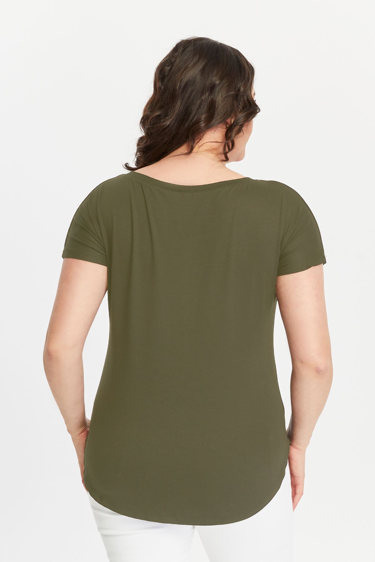 Curvy Trend-Plus Size Bohemian Butterfly Printed Wide V-Neck Short Sleeve Oval Slit Blouse 2