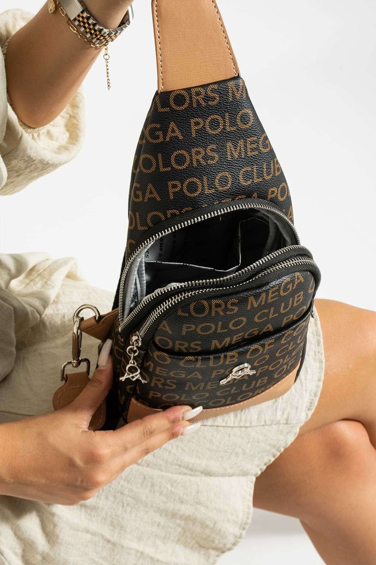 Getcho-Lenglet Women's Body Bag Bag Monogram Patterned Suitable for Daily Use with Zippered Adjustable Strap 4
