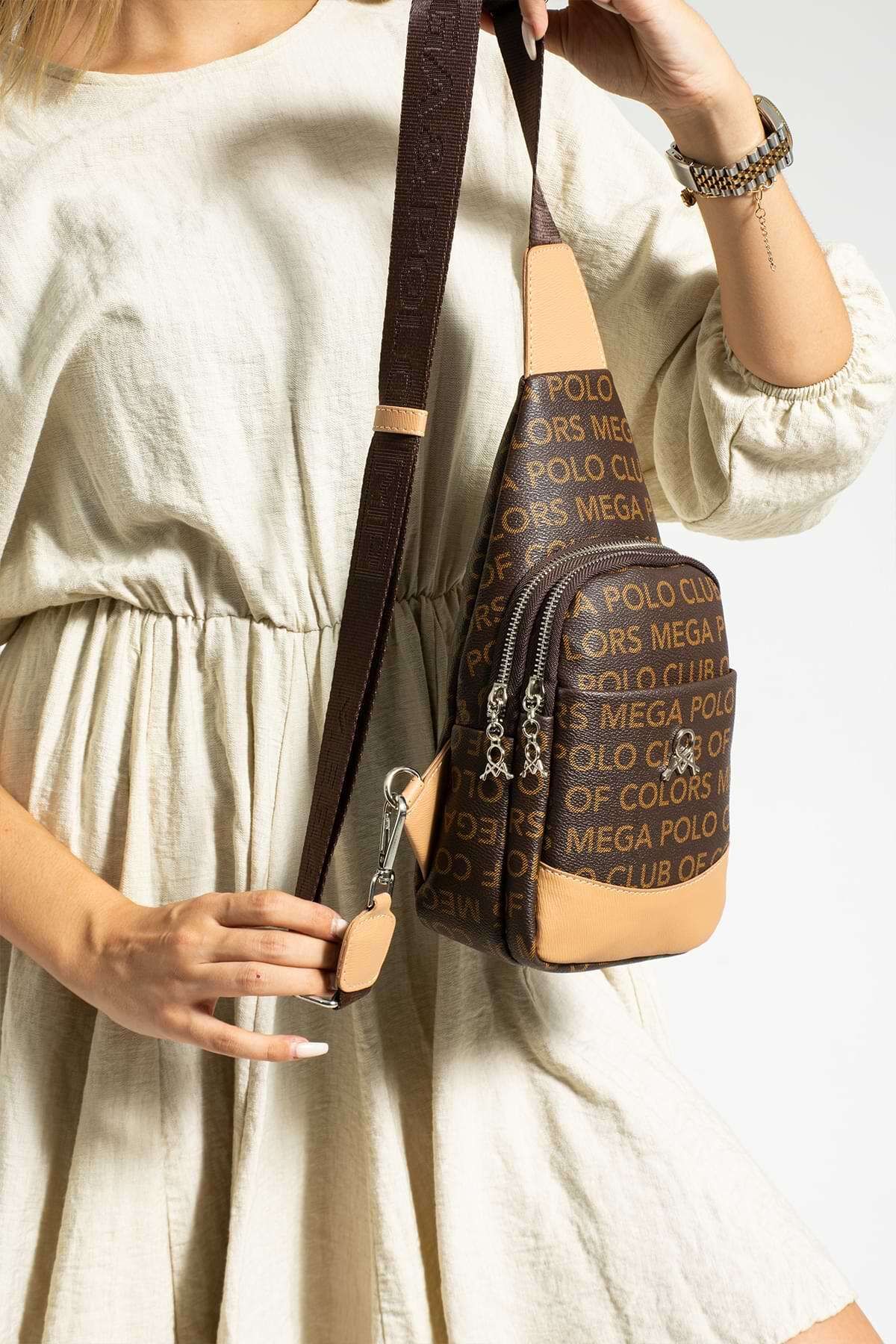 Getcho-Lenglet Women's Body Bag Bag Monogram Patterned Suitable for Daily Use with Zippered Adjustable Strap 2