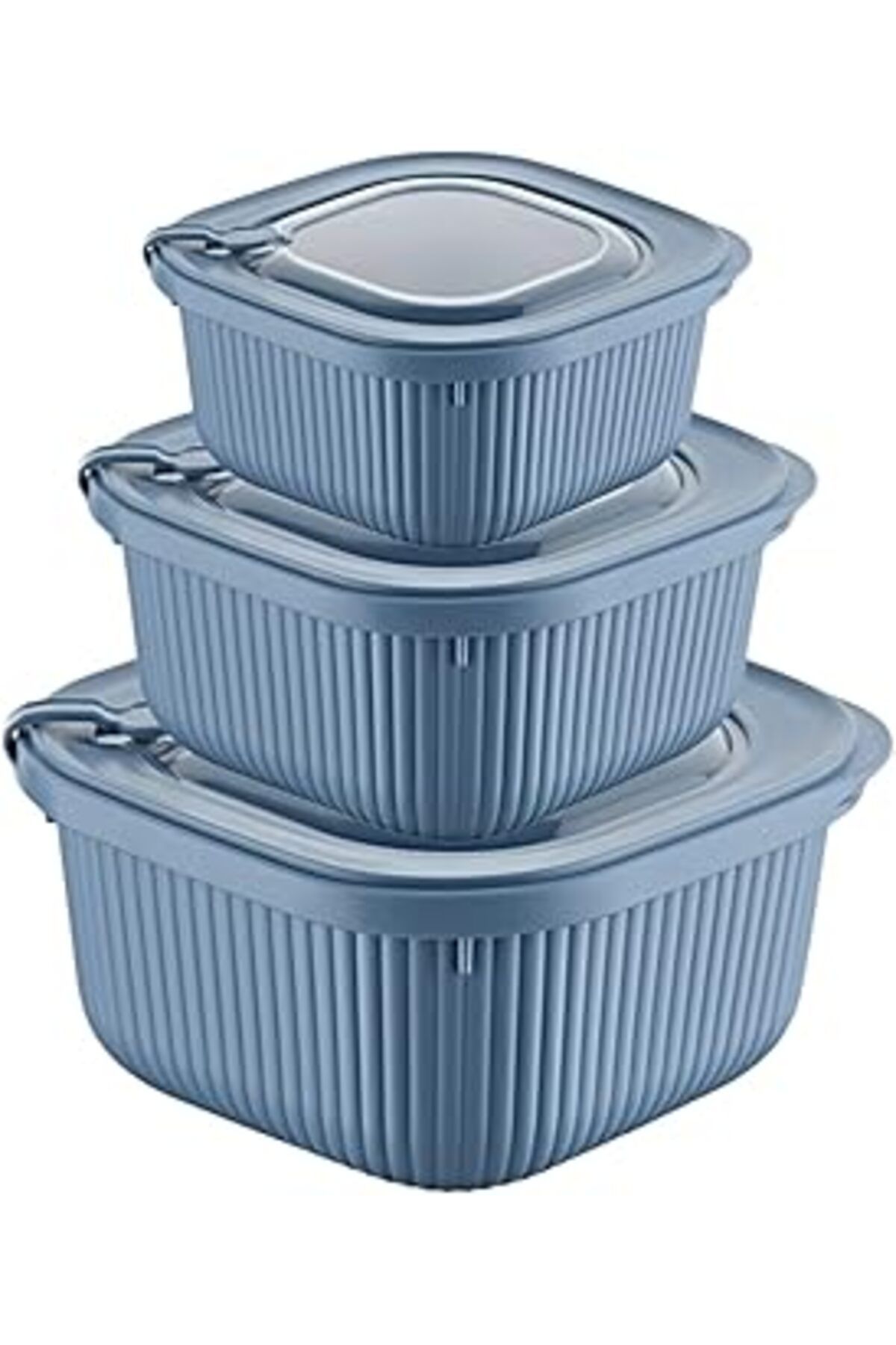 Mu Art Dünya 3'Lü Microline Saklama Kabı Seti (600-1100-1800 Ml) - Hava Tahliye Kapağı Ile Mikrodalgada Ka