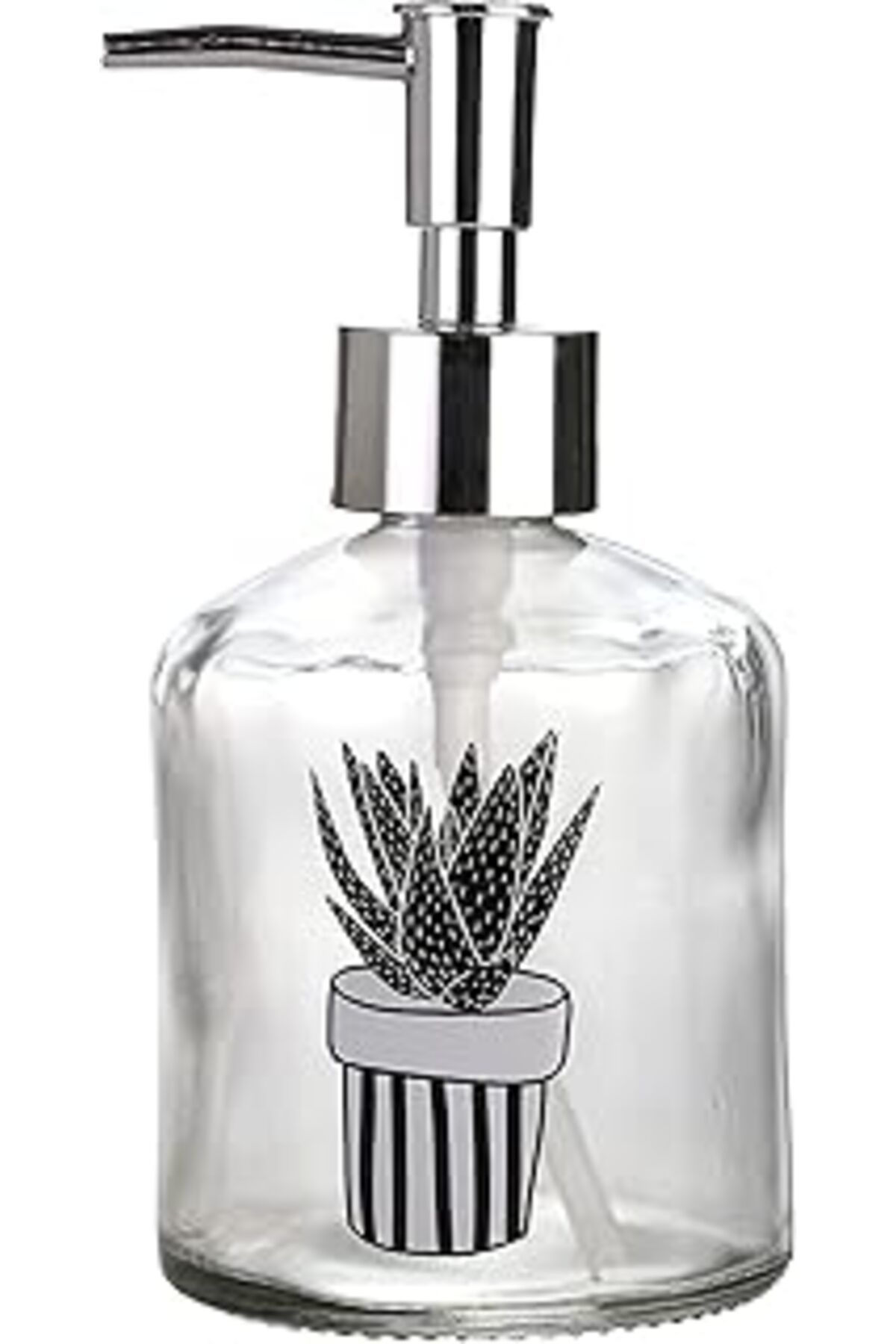 TBSProjects Cam Sıvı Sabunluk,Kaktüs 1 Desen 300Ml 7,6X15,5Cm