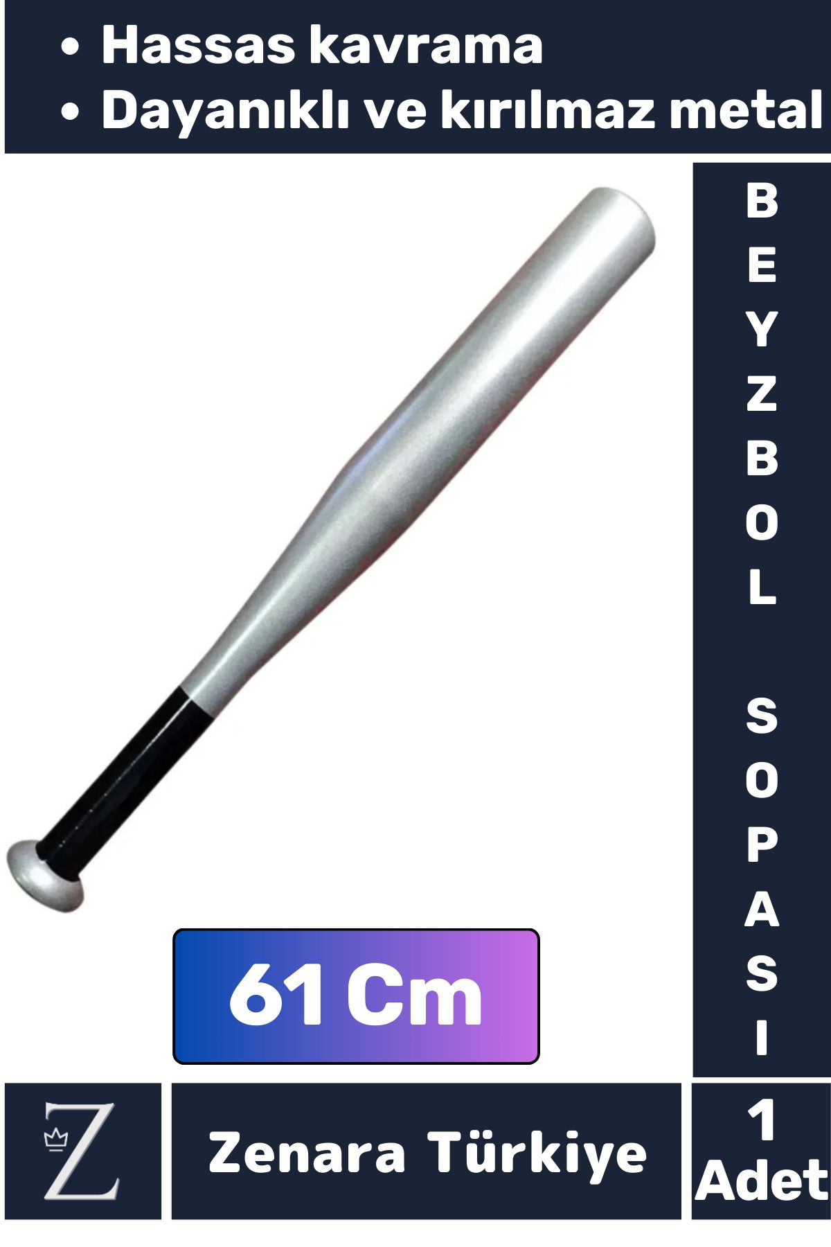 Zenara Premium Yüksek Kaliteli Kırılmaz Hassas Kavrama Kabiliyeti Metal Baseboll Beyzbol Sopası 61 Cm