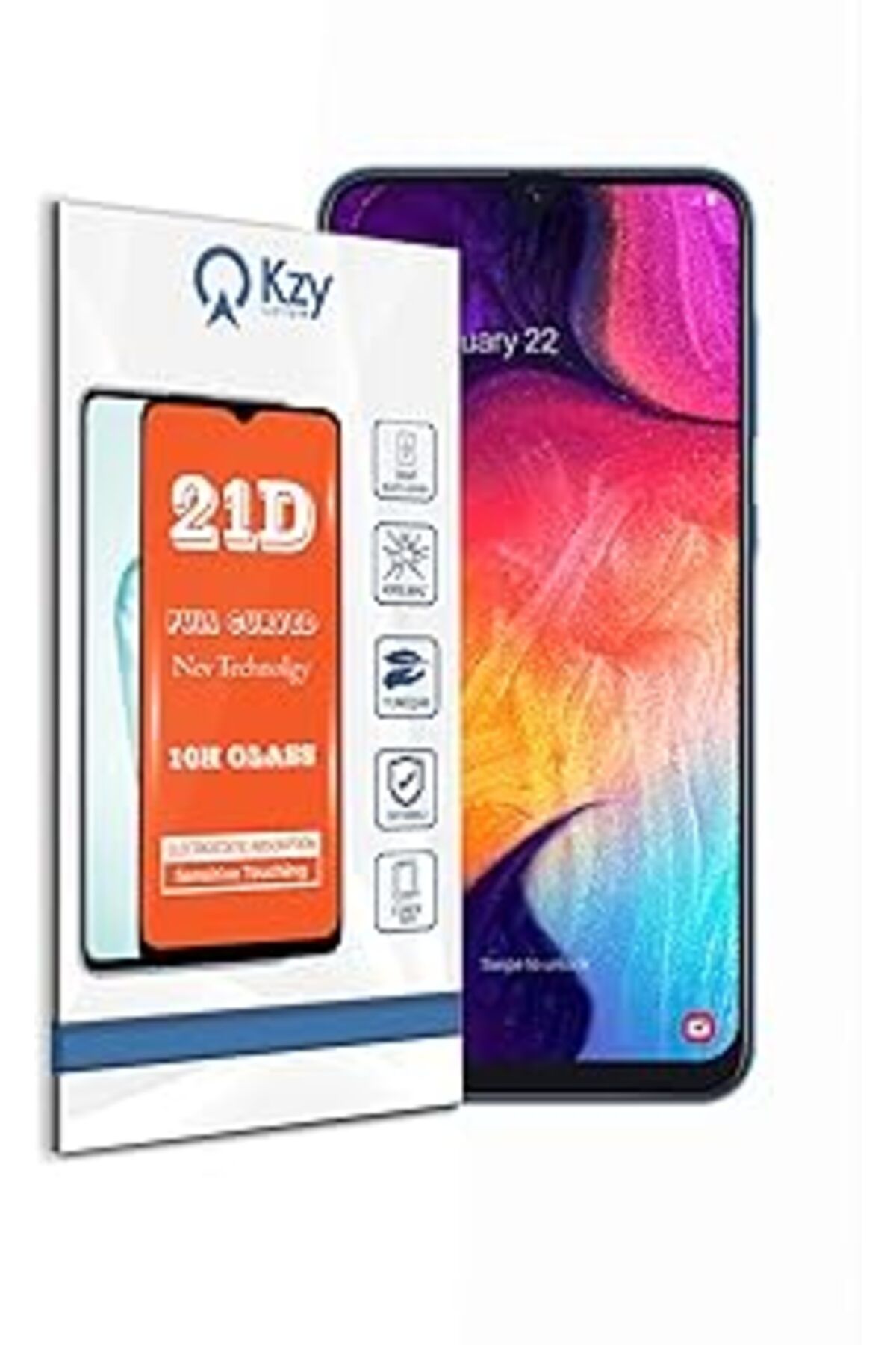Pazarcan Kzy İletişim Samsung Galaxy A50 Ile Uyumlu Tam Kaplayan 21D Temperli Ekran Koruyucu Cam