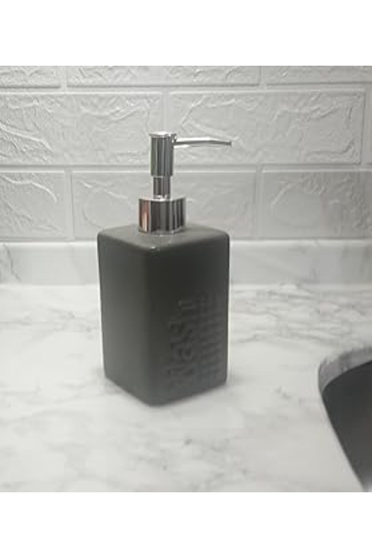 Roses Store Seramik Sivi Sabunluk Koyu Bej Modern 7x7x17cm 300ml Banyo Seti