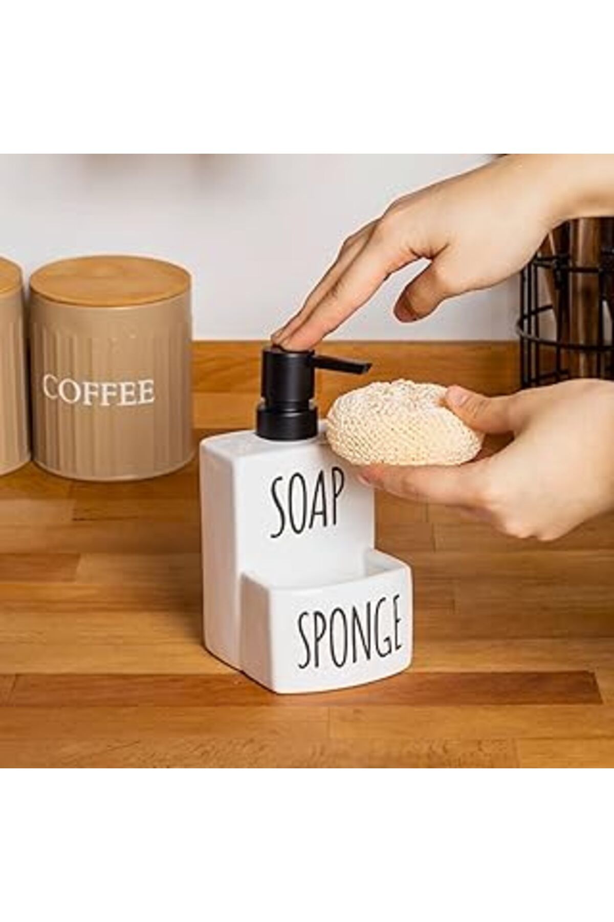 Pazarcan Meturas Sıvı Sabunluk Ve Süngerlik Seti – Mutfak Banyo Düzenleyici, Seramik Sabunluk Pompalı, Sünge