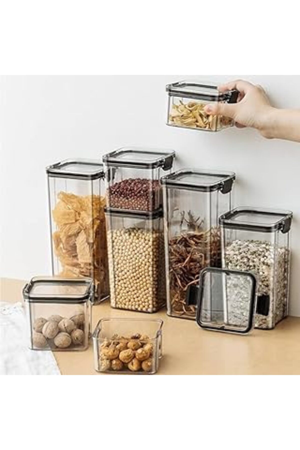 Mu Art Deconox Akrilik Kilitli Kare Saklama Kabı 1800ml 3 Adet, 1800ml 3'lü Kilitli Saklama Kabı