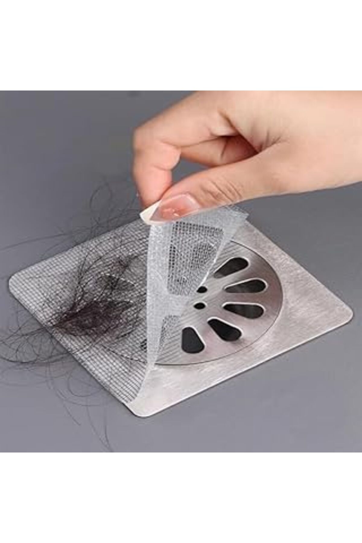 Mu Art Lavabo Gider Süzgeci, Yapışkanlı Tül Filtre, 10'Lu Paket, Saç Ve Atık Önleyici