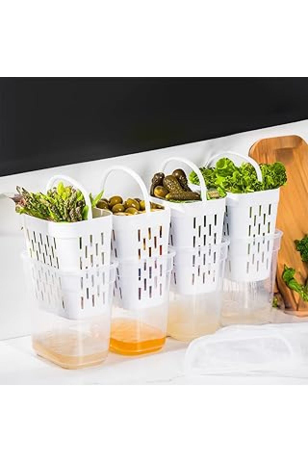 Mu Art-1045 4-Piece Pickle Holder Olive Holder Multi-Purpose Rectangular Storage Container Set with Strainer - 2 L 1