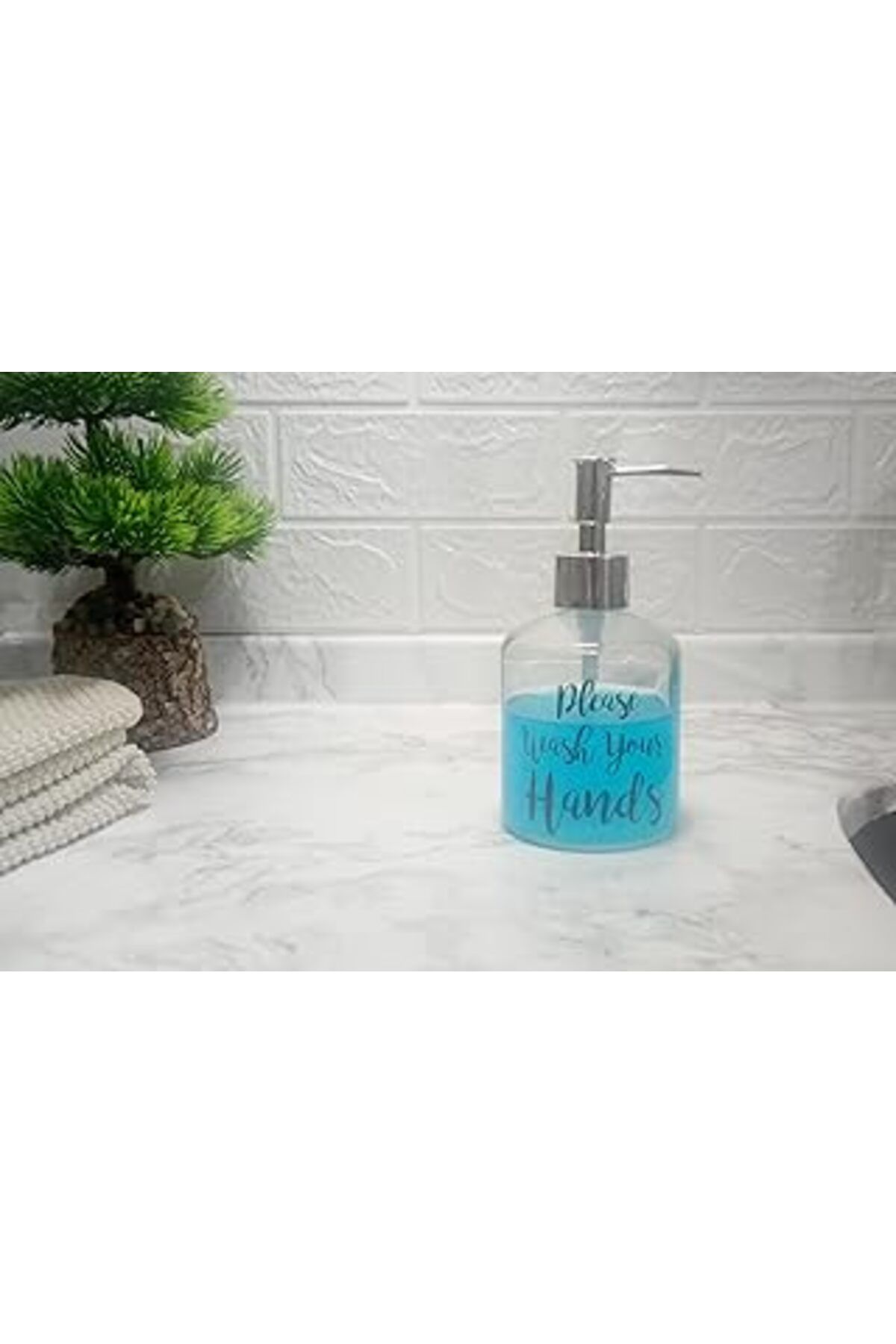 Pİ GLOBAL Cam Sivi Sabunluk,yazili Model 300ml Banyo Seti 7,6x15,5cm