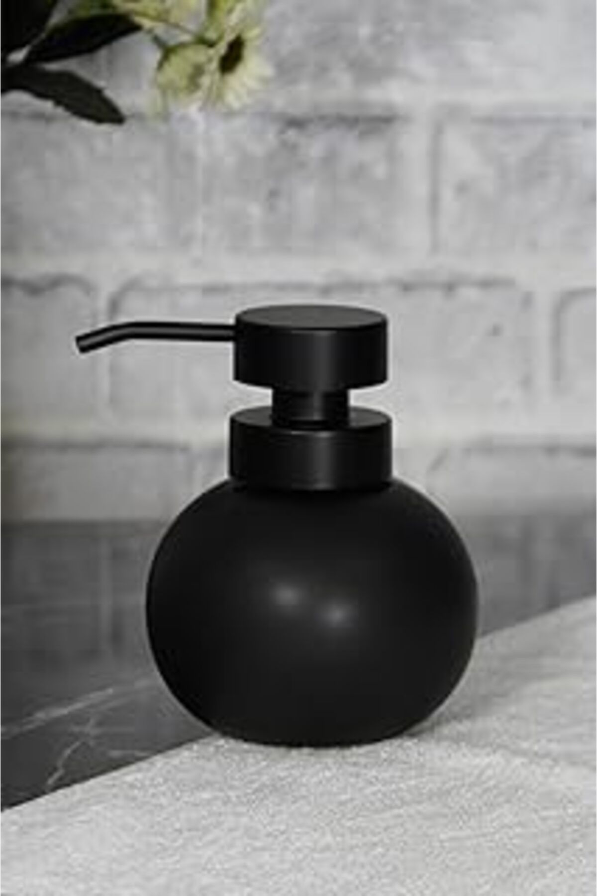 TBSProjects İliva Lüks Siyah Tombul Stoneware Sınanı Sabunluk, Siyah Başlıklı Deterjanlık, Banyo Nane Mutfak S