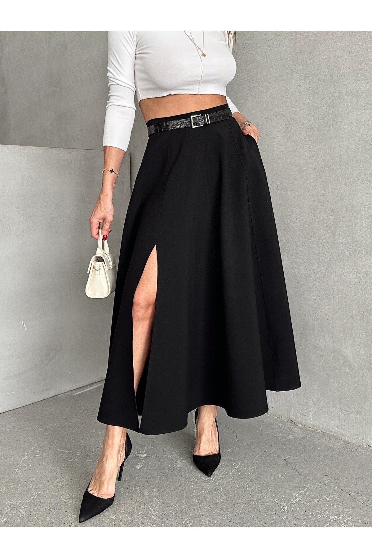 QİMYA BUTİK-4S Women Women's Gipeli Deep Slit Pocket High Waist Long Skirt 7