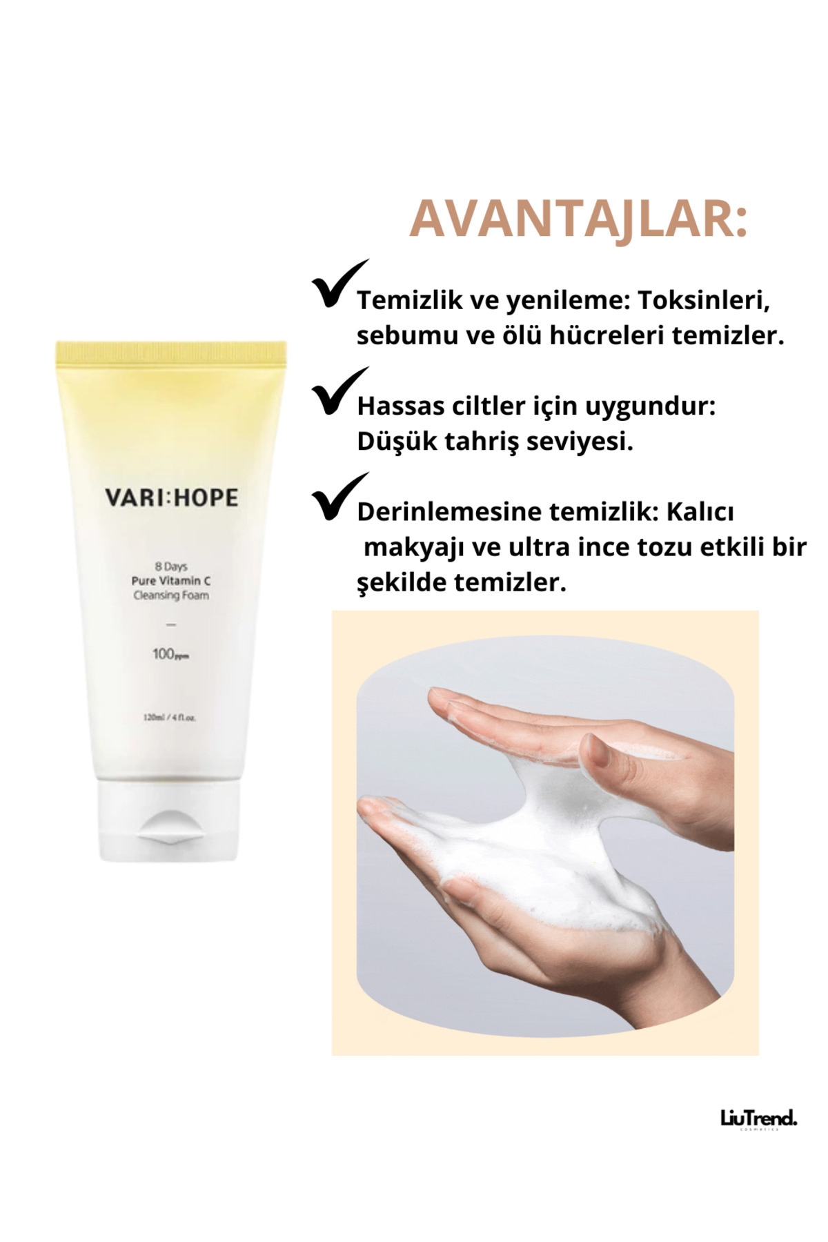 VARI:HOPE 8 Days Pure Vitamin C Cleansing Foam 120 ml C vitamini içeren temizleme köpüğü — VP009 — تصویر 3 از 6