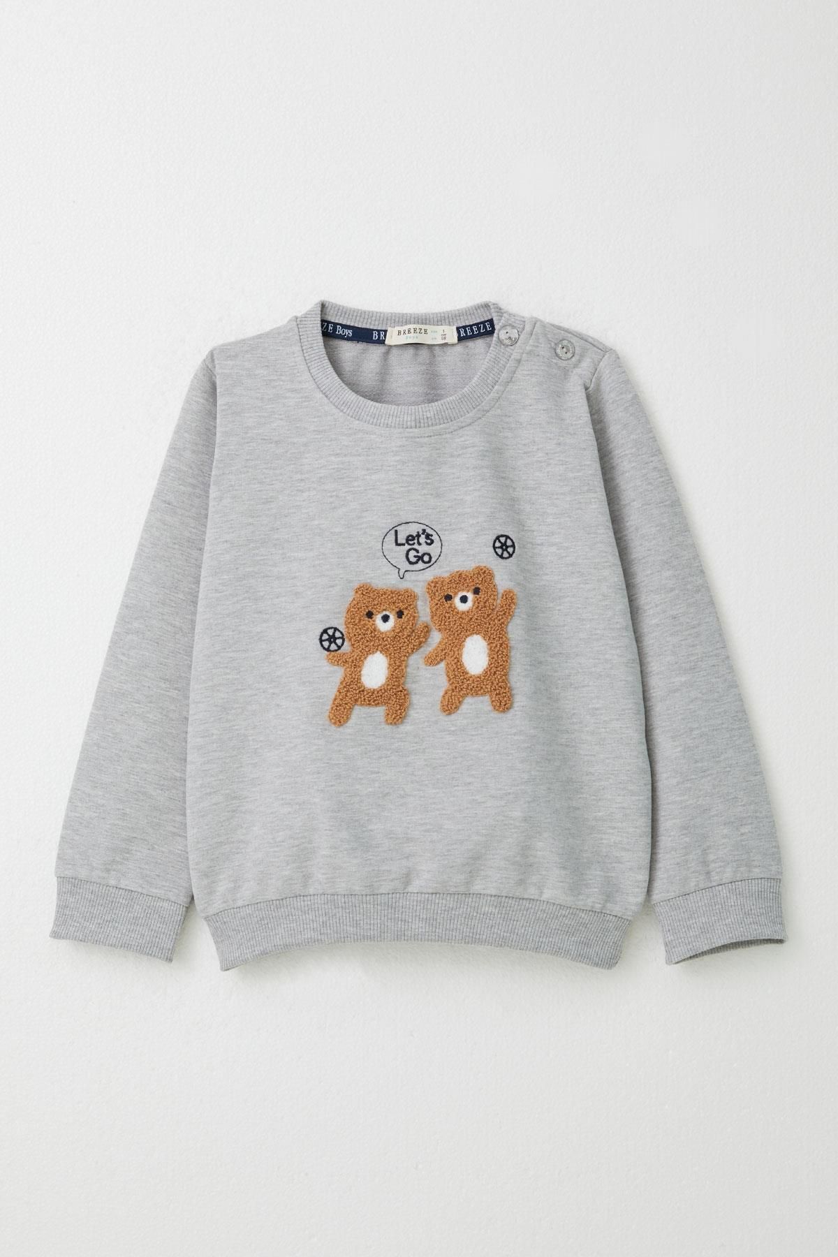 Breeze-Baby Boy Tracksuit Set Cute Embossed Moonlight Friends Printed 9 Months-3 Years, Light Gray Melange 2