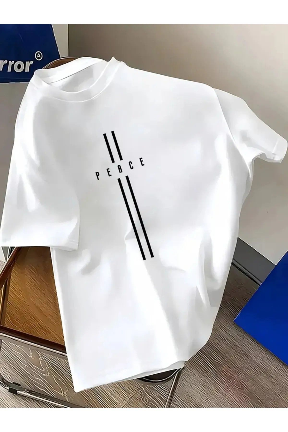 Drapara Erkek Royal Vintage Esintili Tişört - "Peace" Baskılı, Sportif Tasarım