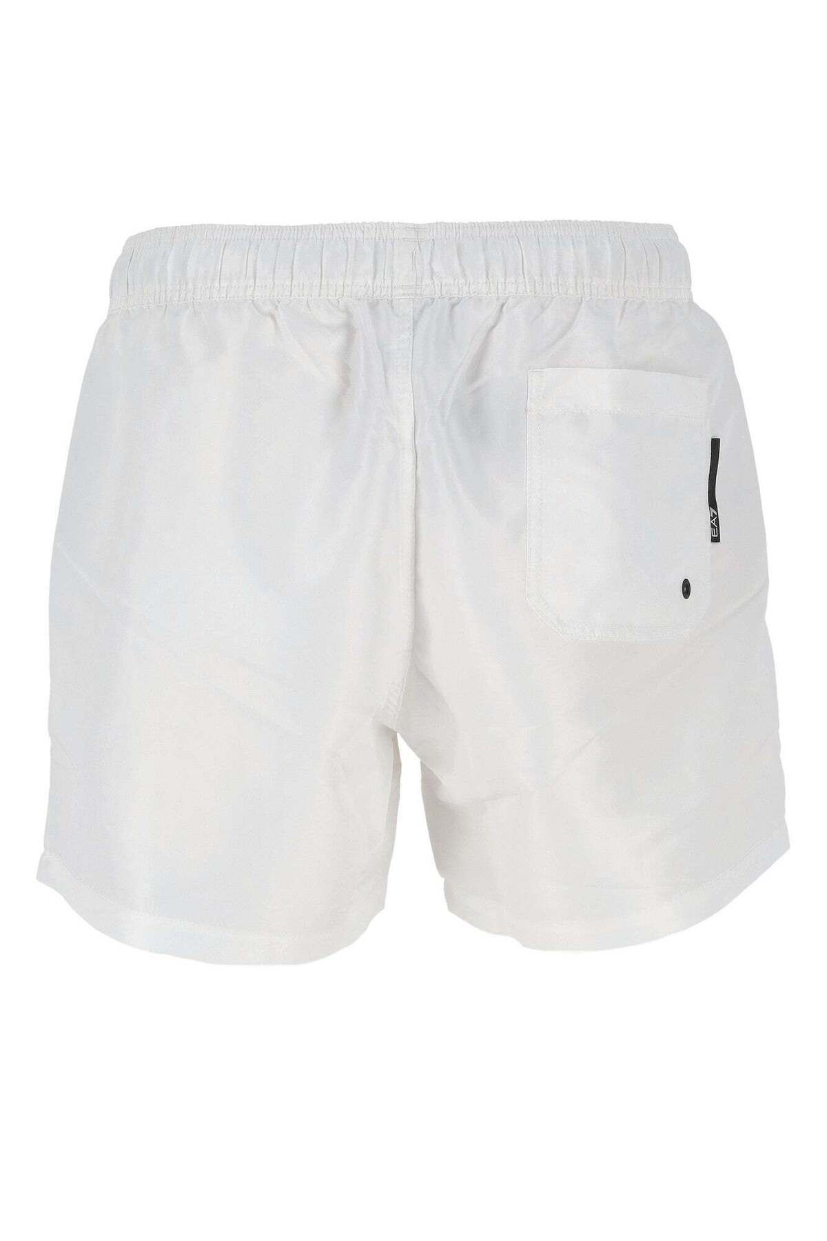 EA7-Men's White Swim Trunks with Stripe Sides and Elastic Waistband and Drawstring Tie Quick Drying Stretchy Fabric 7m00 2