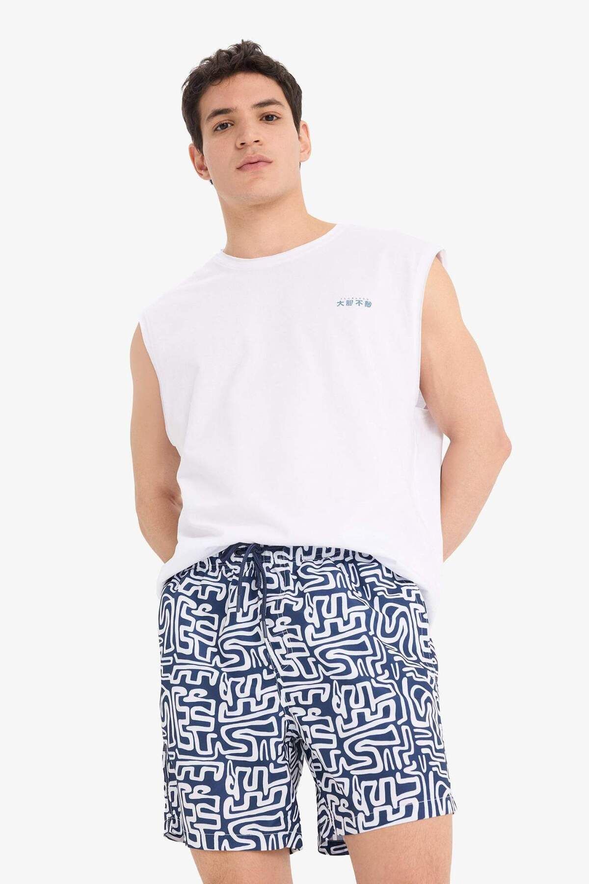 DeFacto-Patterned Mesh Lined Short Length Swim Shorts A7376Ax25Hs 4
