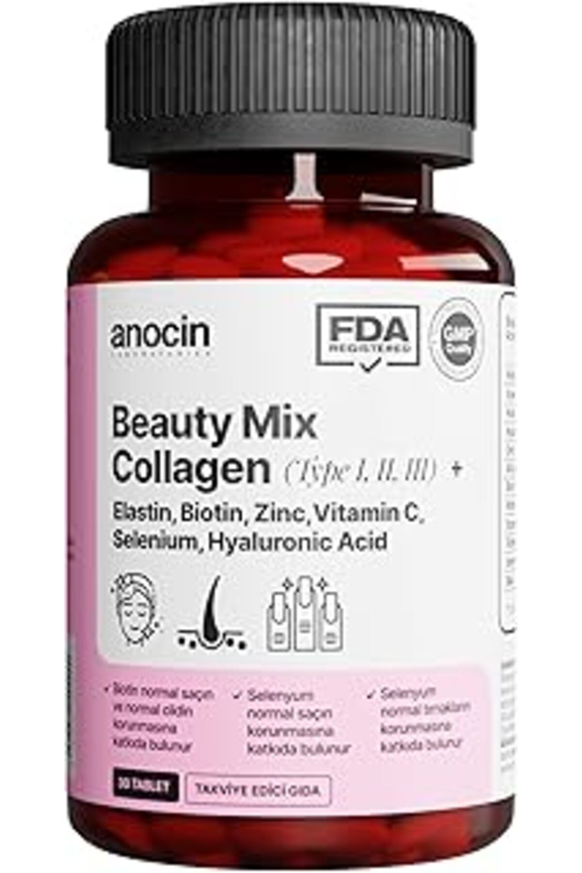 Pazarcan Anocin Beauty Mix Collagen Tip I,ıi,ıii Elastin,biotin,zinc, Vitamin C, Selenyum, Hyaluron