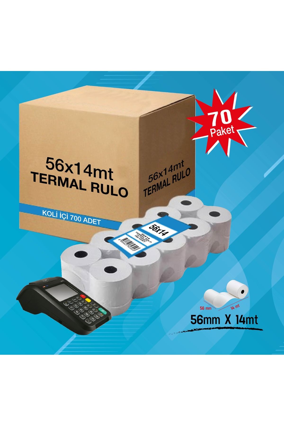 Global Rulo Etiket YAZAR KASA TERMAL POS RULO 56MM X 14MT 70 PAKET 700 ADET