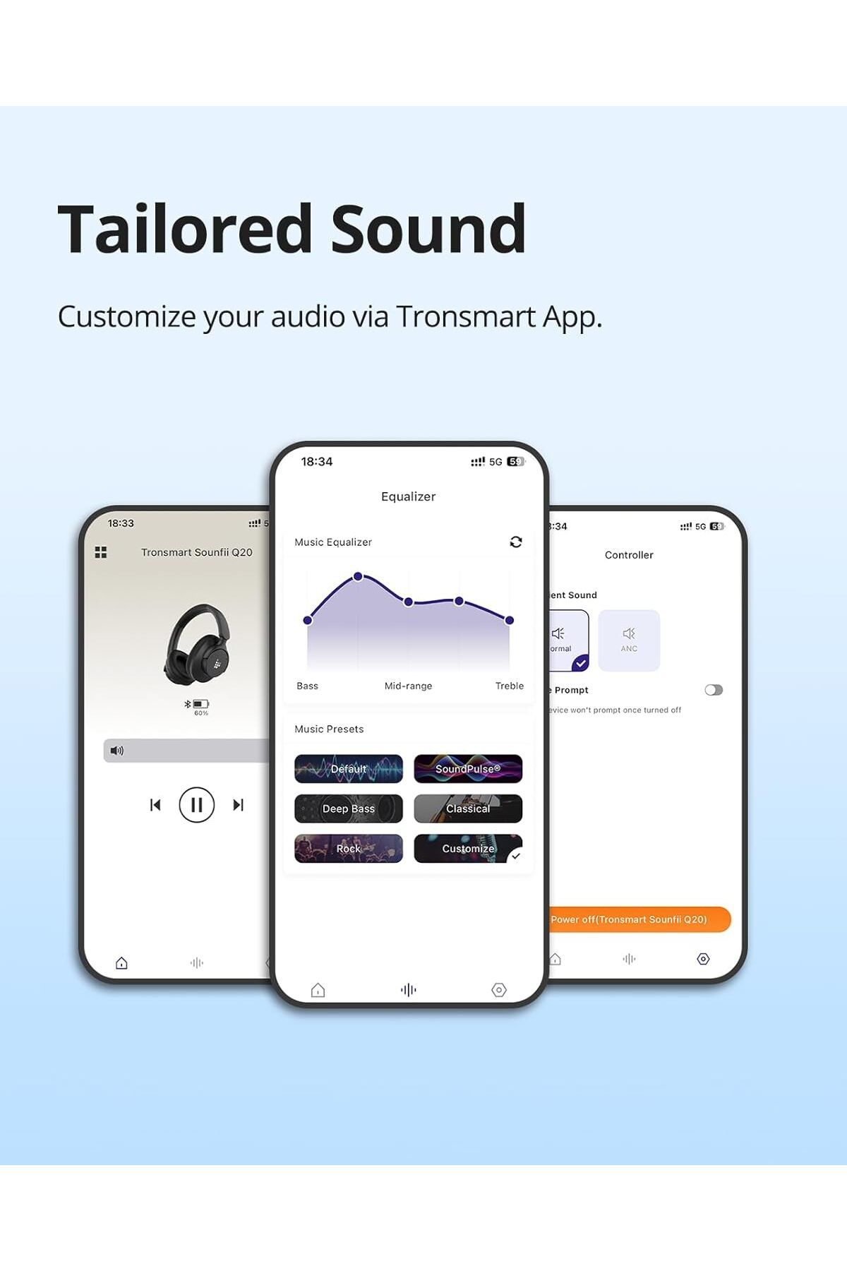 Tronsmart-Sounfii Q20 Active Noise Cancelling Headphone, Wireless Over Ear Bluetooth Headphone Black 8