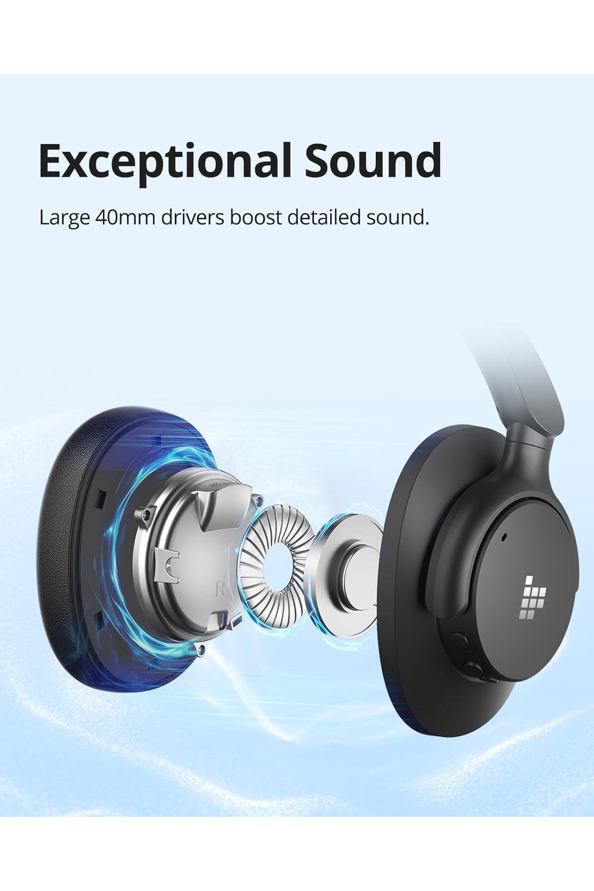 Tronsmart-Sounfii Q20 Active Noise Cancelling Headphone, Wireless Over Ear Bluetooth Headphone Black 3