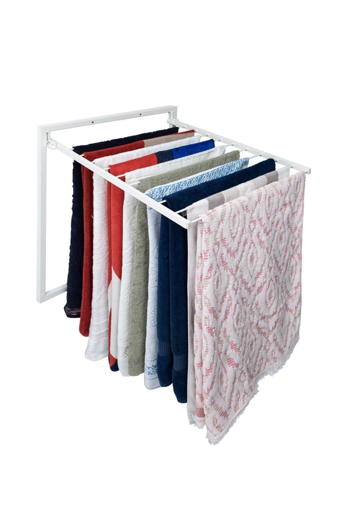 teknotrust Duvara Monte Katlanabilir Ergonomik Çamaşır Havlu Kurutma Askılık 11 Paslanmaz Çelik Çubuk 70x60 cm