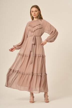 FTZ WOMEN Kadın Simli Elbise Beige 31144