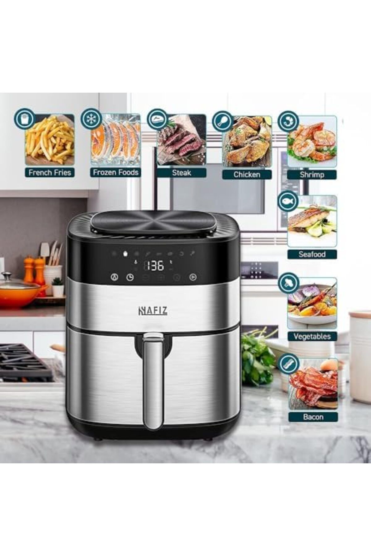 Others-HAFIZ Air Fryer, 1750 Watts, Digital Control Panel Display, Programs with built-in Preheat functions 3
