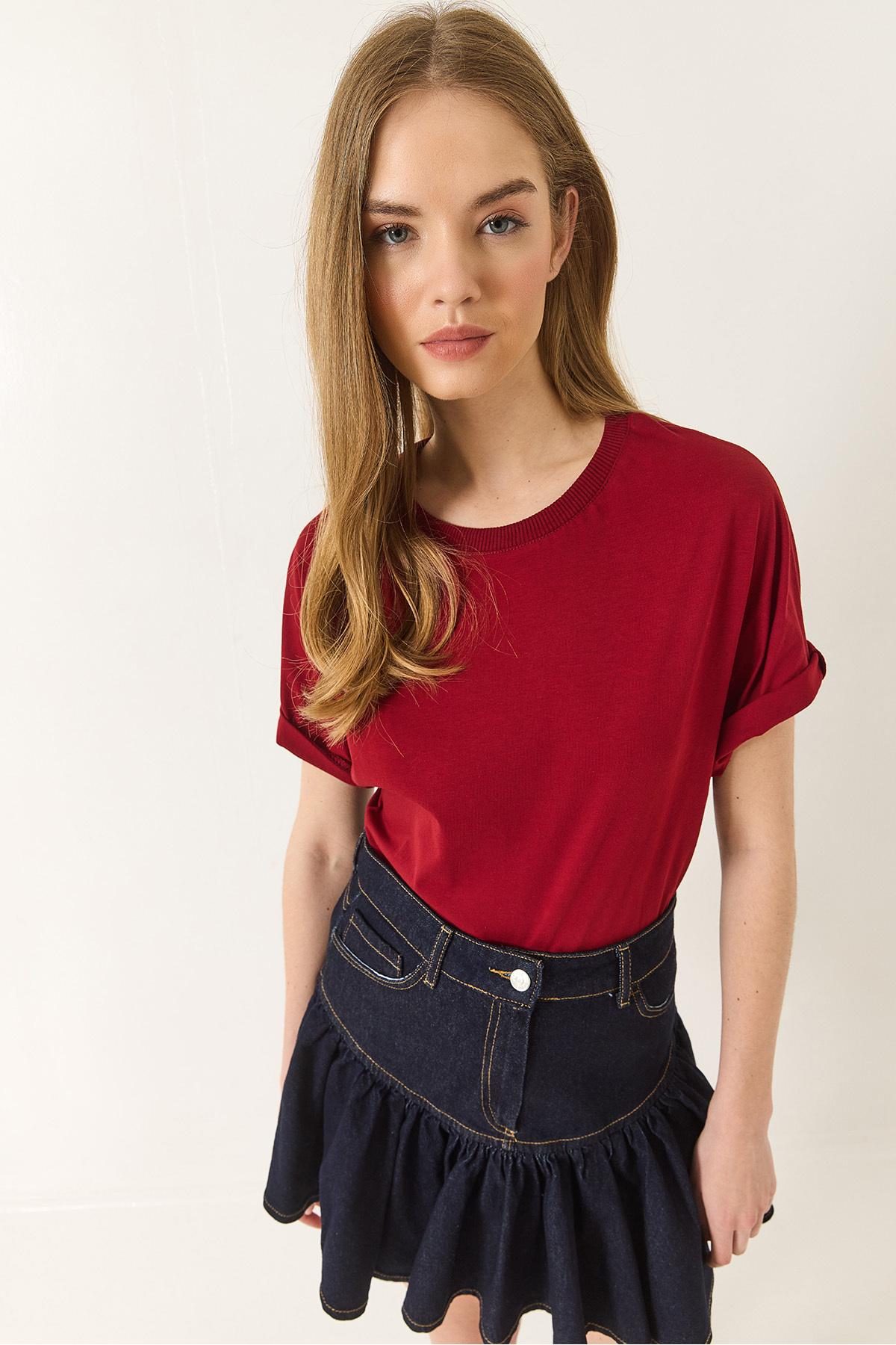 Bianco Lucci-Women's Organic Cotton Crew Neck T-Shirt Basic Short Sleeve Kalık 60602048 3