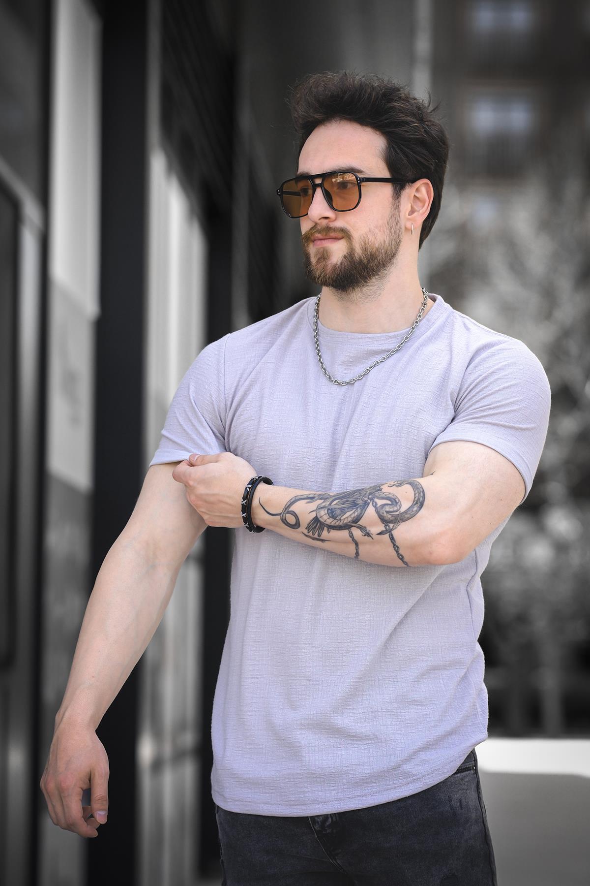 Oksit-Bld 737 Jacquard Fabric Skirt Oval Crew Neck Comfort Men's Tshirt 3