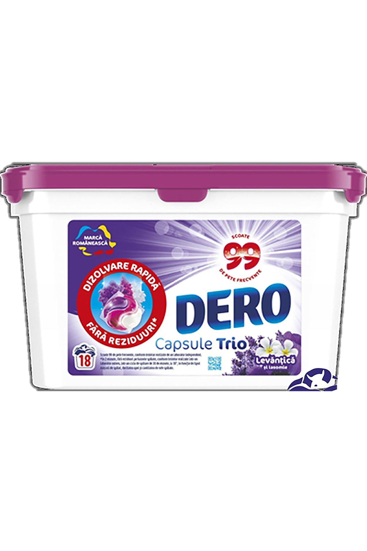 Dero Detergent De Rufe 2 În 1 Cu Lavandă Și Iasomie, 18 Spălări - One Size