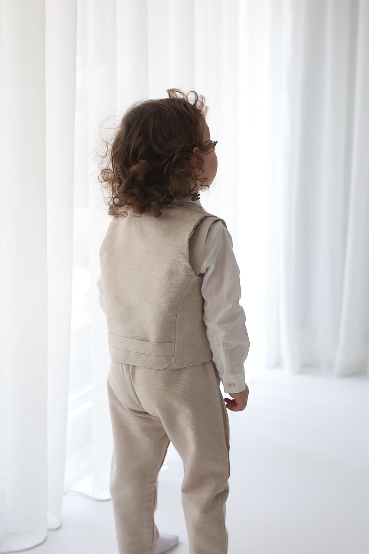 Catz Kids Erkek Çocuk Krem Keten Yelekli Askılı Takım 4'lü Set ( %100 Pamuk ) fotoğrafı 5 (önizleme)