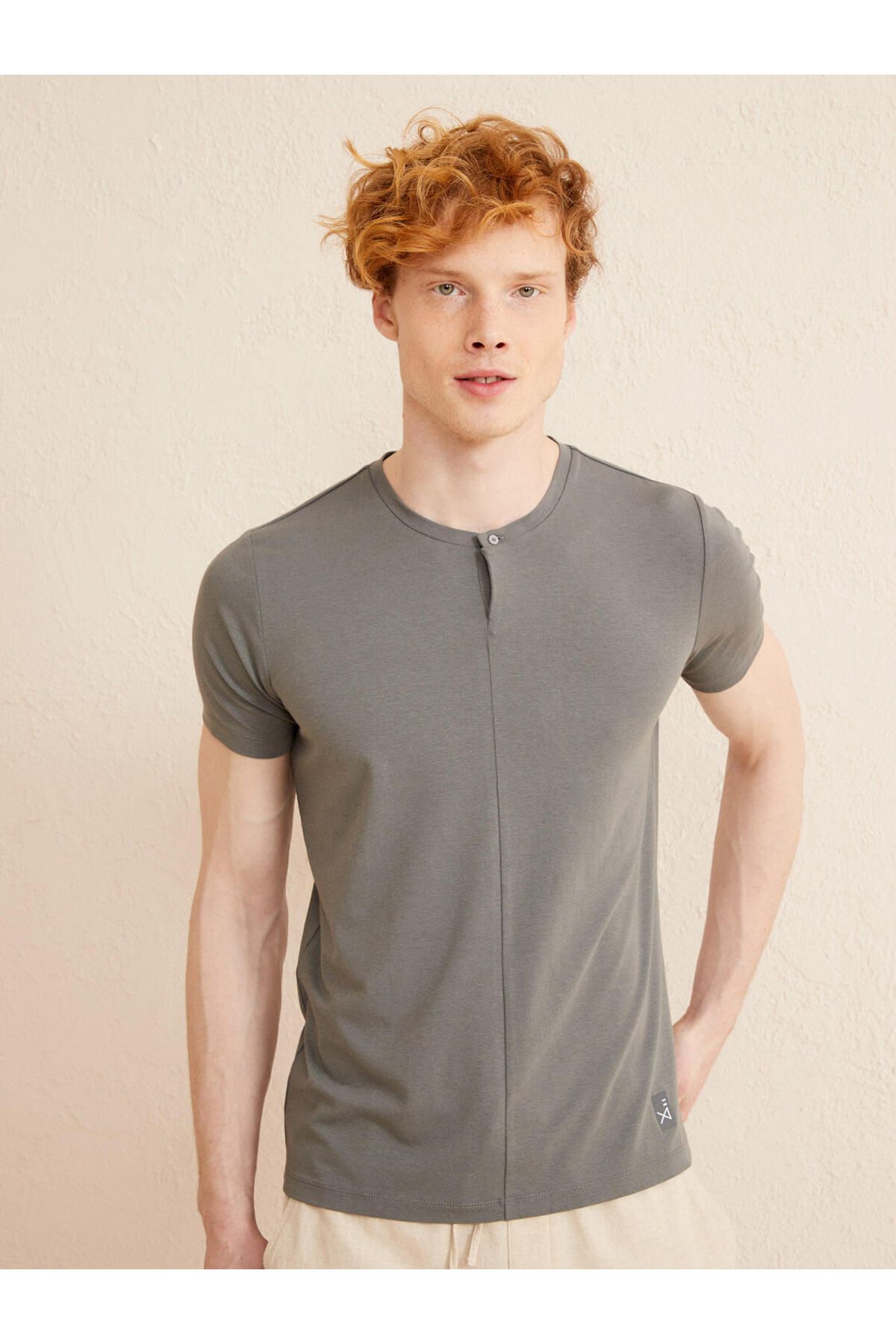 Xint-تي شيرت Kgri Placket Collar Slim Fit Modal Basic للرجال 3
