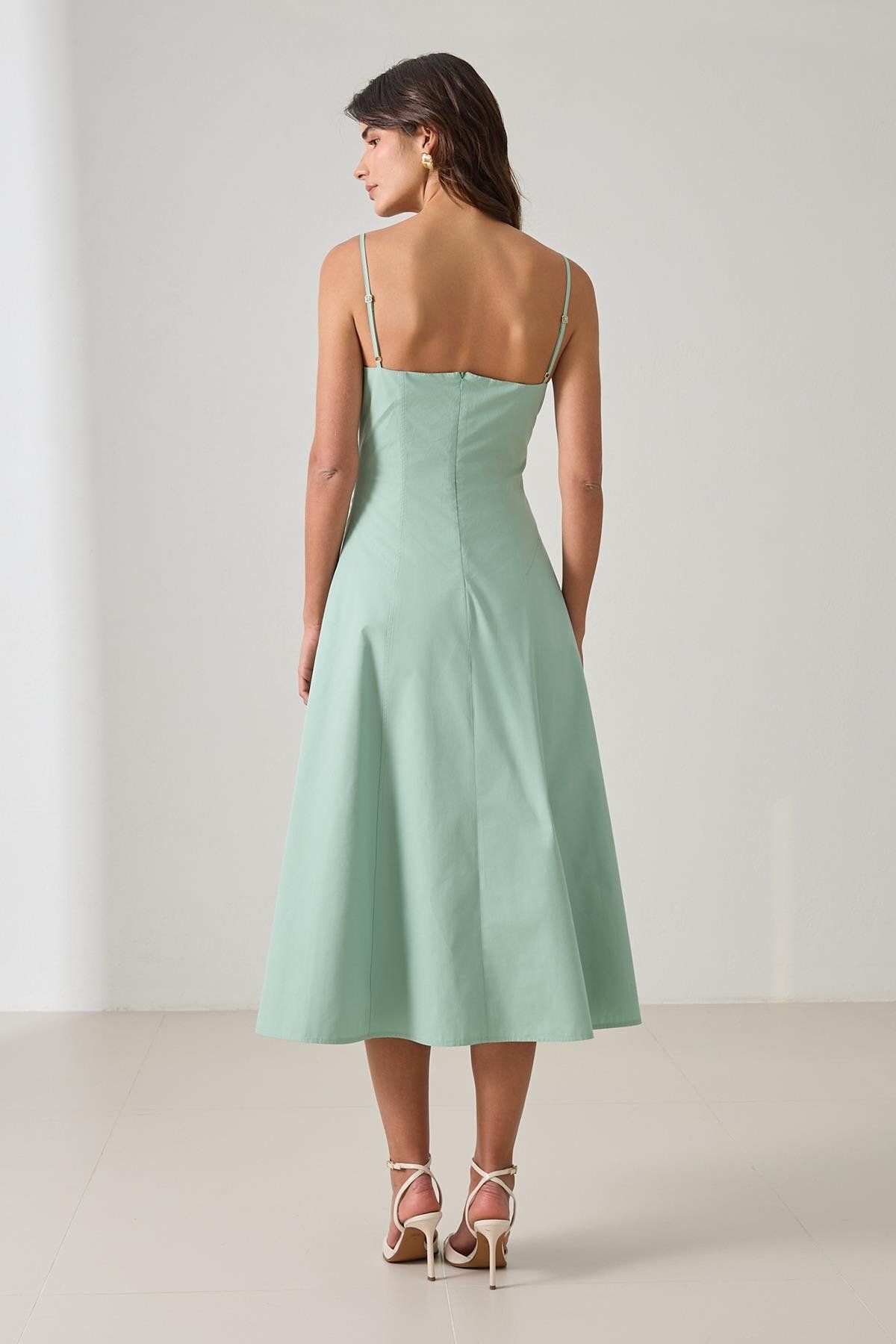 Setre-Mint 100% Cotton Strap Waist Fitted Midi Length Relaxed Cut Dress 5