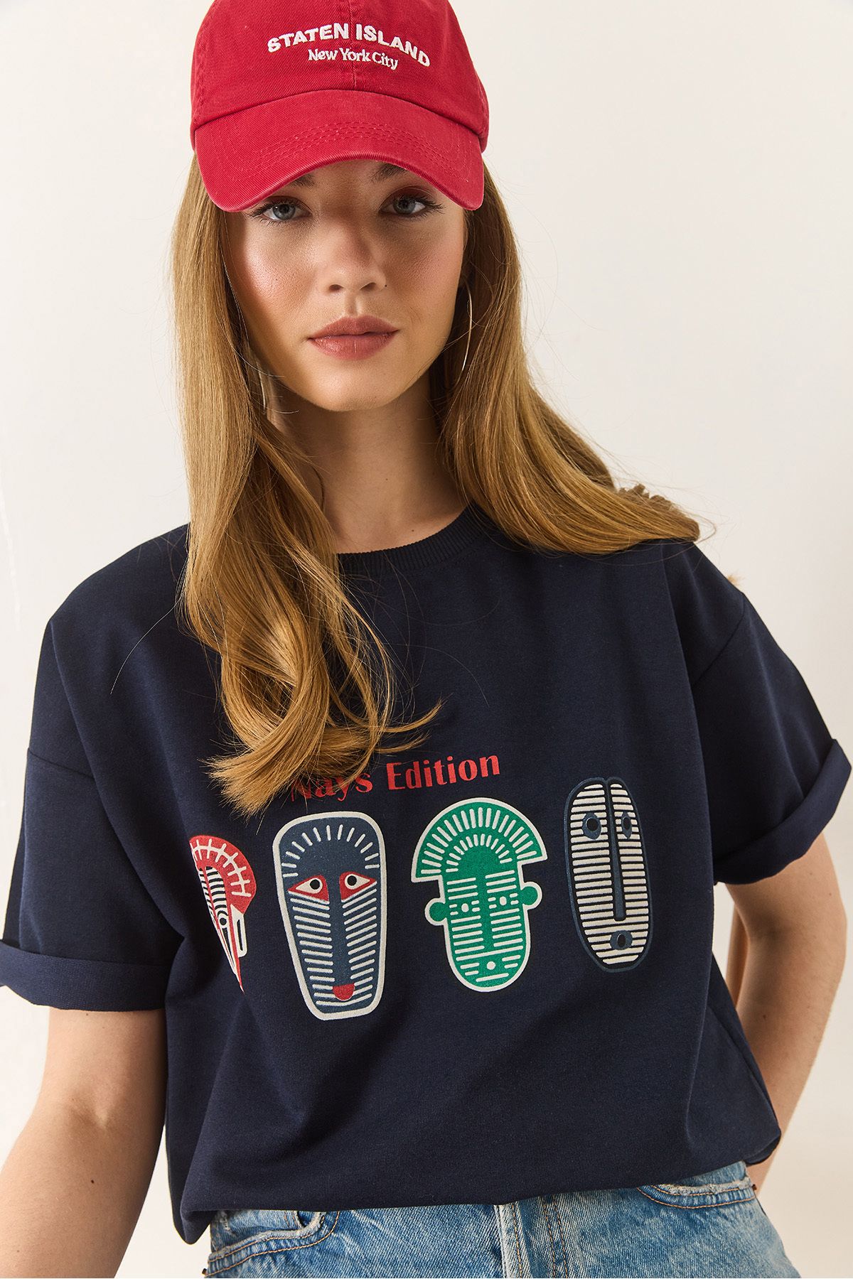 Bianco Lucci-Women's Printed Oversize Short Sleeve Basic T-Shirt 60284034 5
