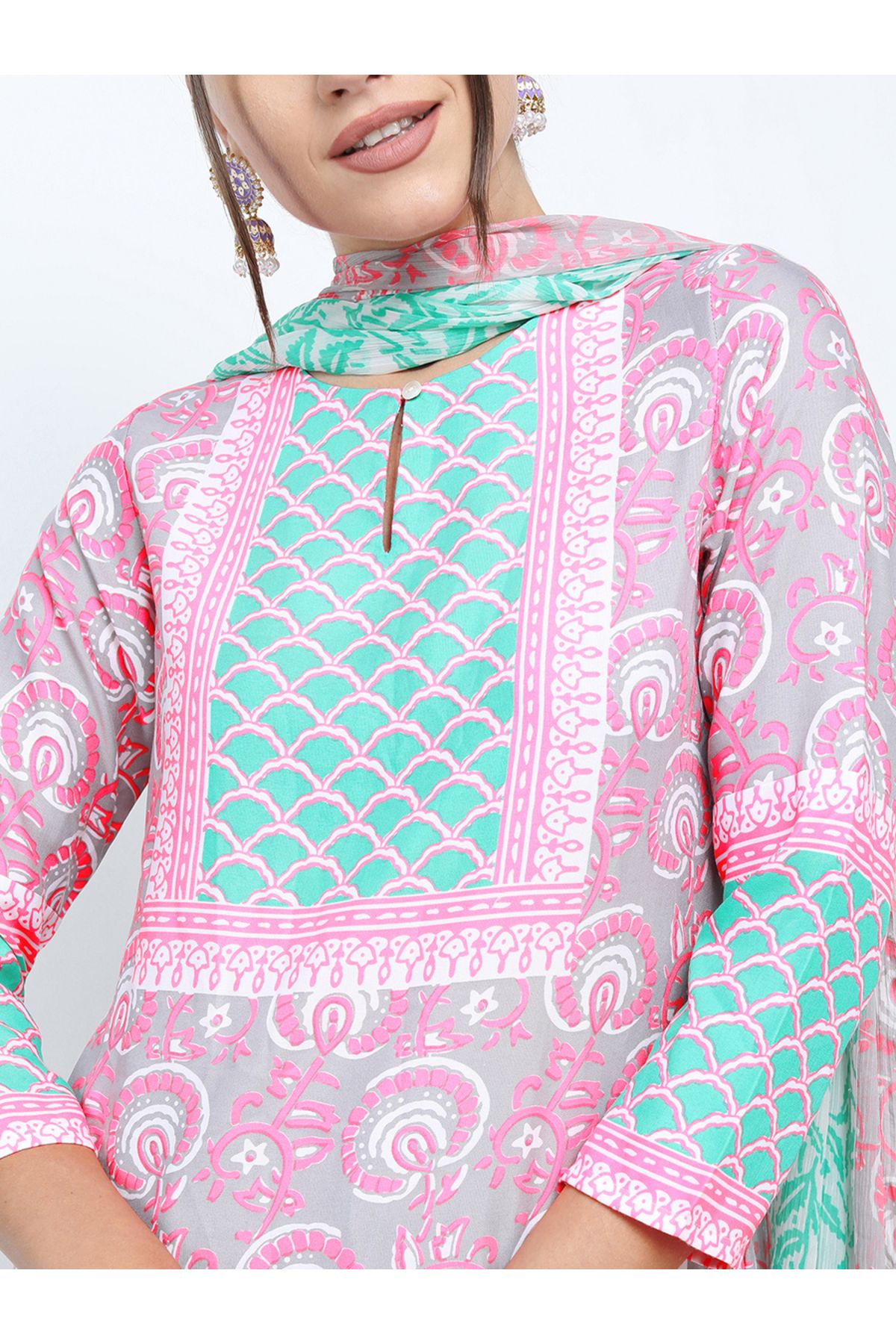 Vishudh By Styli-Women Multi-Color Printed Kurta Set with Dupatta 4
