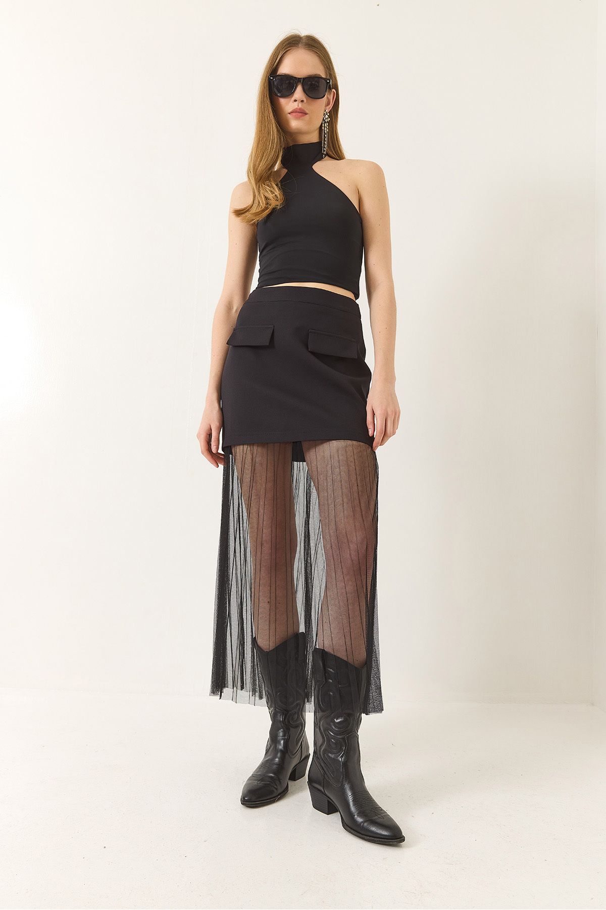 Bianco Lucci-Women's Tulle-Detailed Skirt: De 251044 , 60283234 2