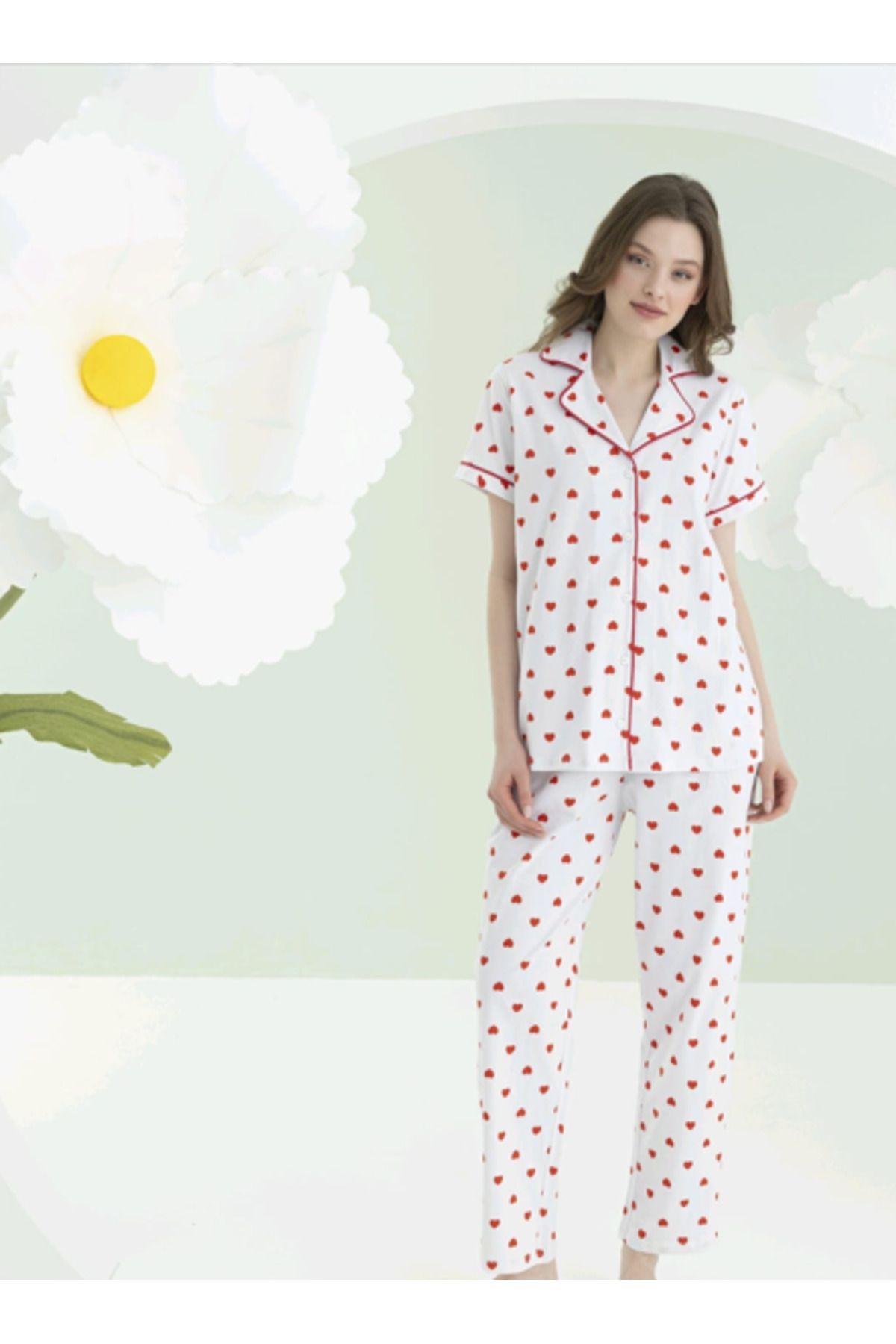 NBB 68162 Heart Önden Düğmeli Pijama Takım