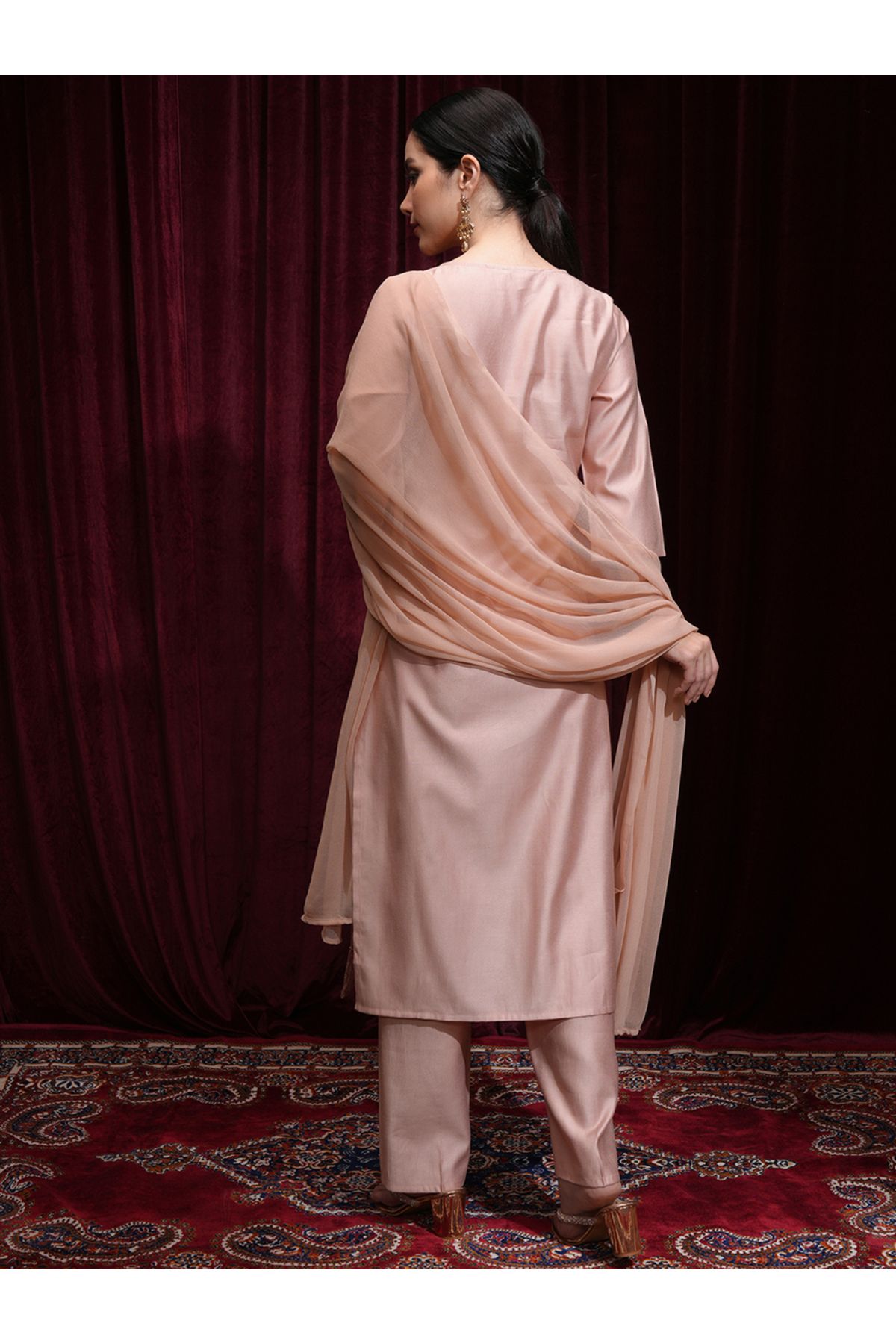 Vishudh By Styli-Women Peach Embroidered Kurta Set 3