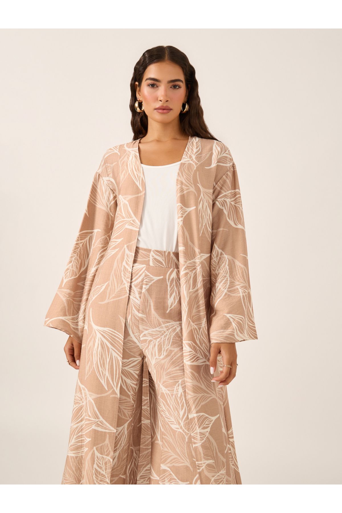 Styli-Floral Print Kimono and Wide Leg Trousers Co-Ords 2