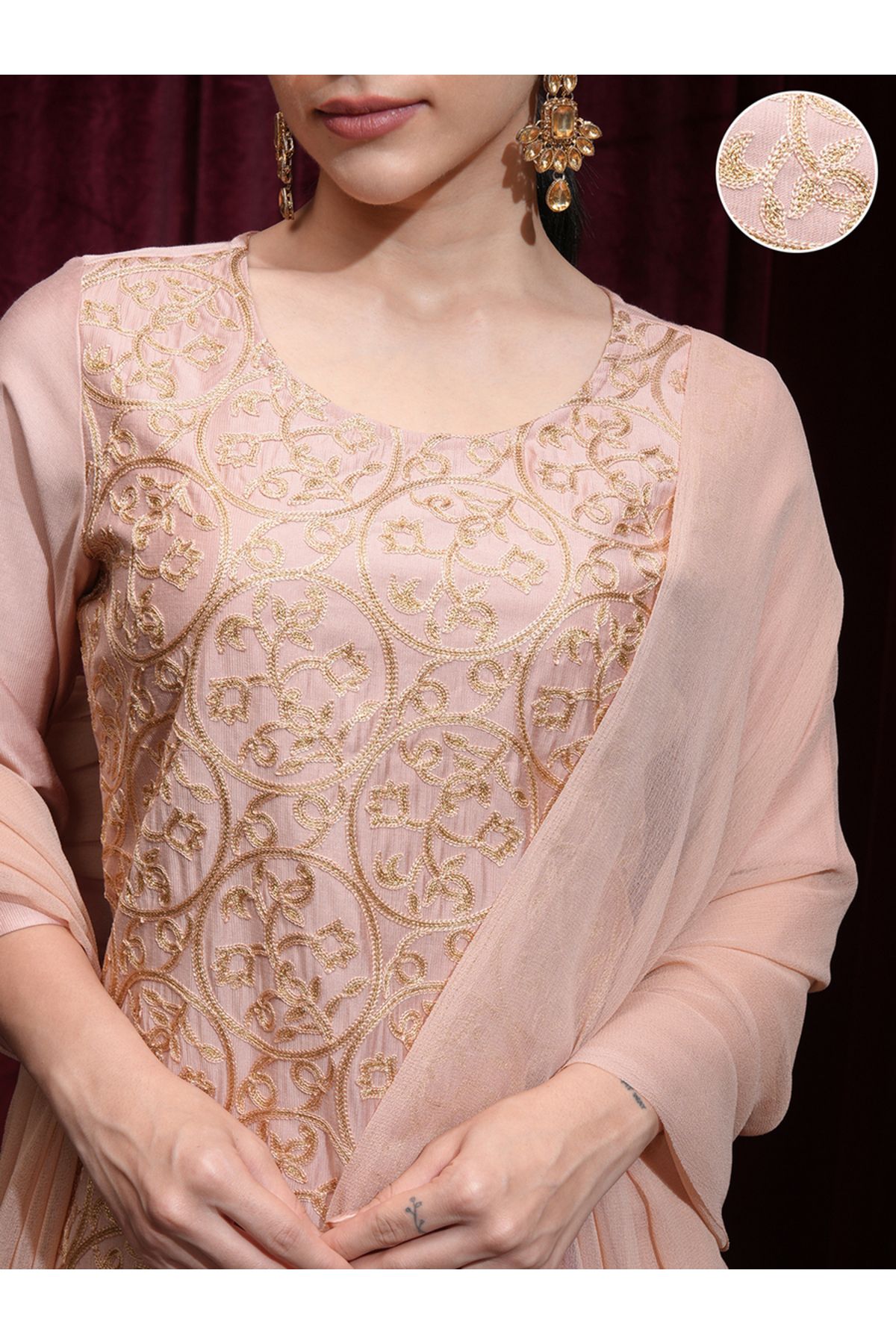 Vishudh By Styli-Women Peach Embroidered Kurta Set 5