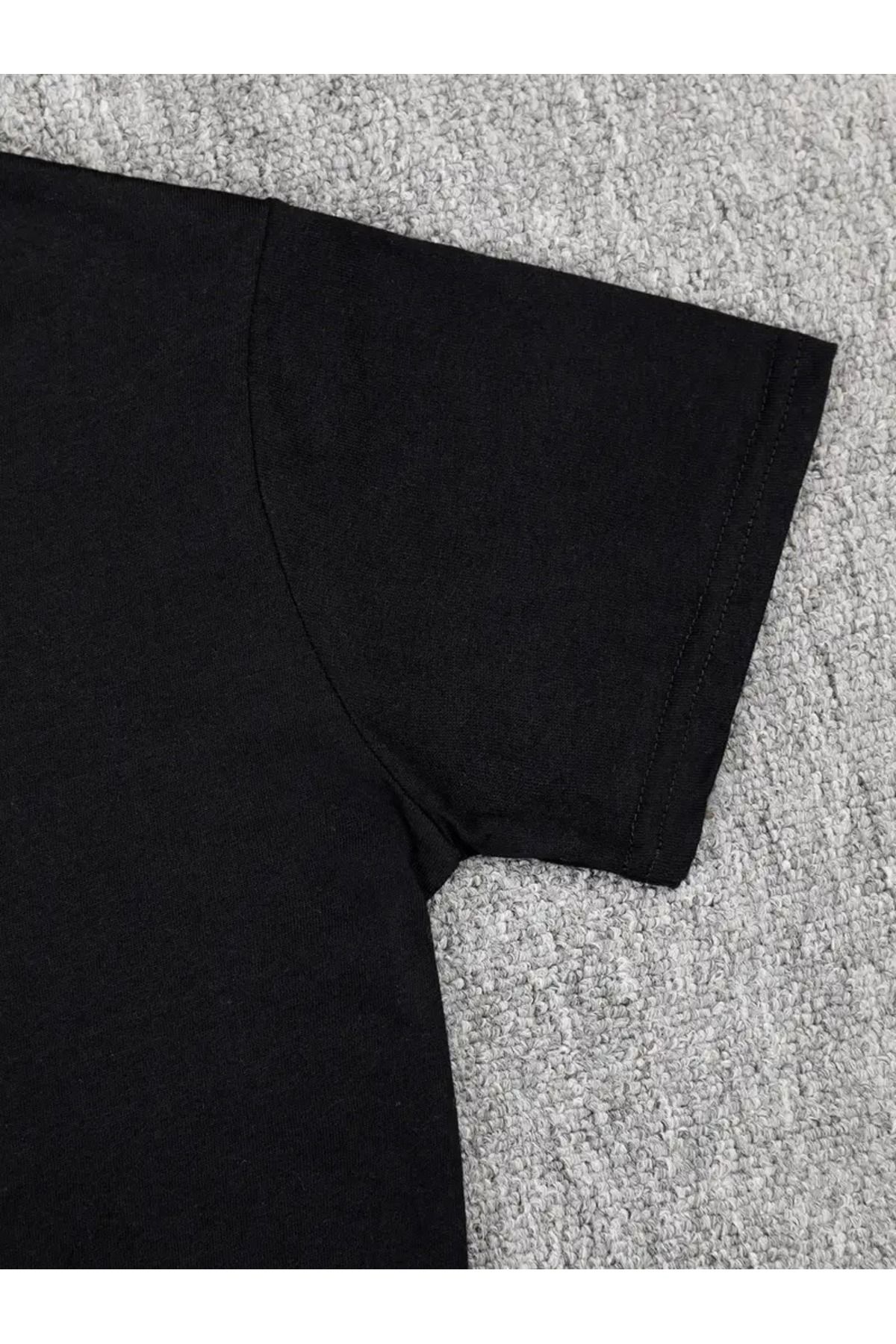 vinraus-Tricou negru din bumbac pieptănat cu imprimeu BOO Ghost pentru fetiță/băiat 4