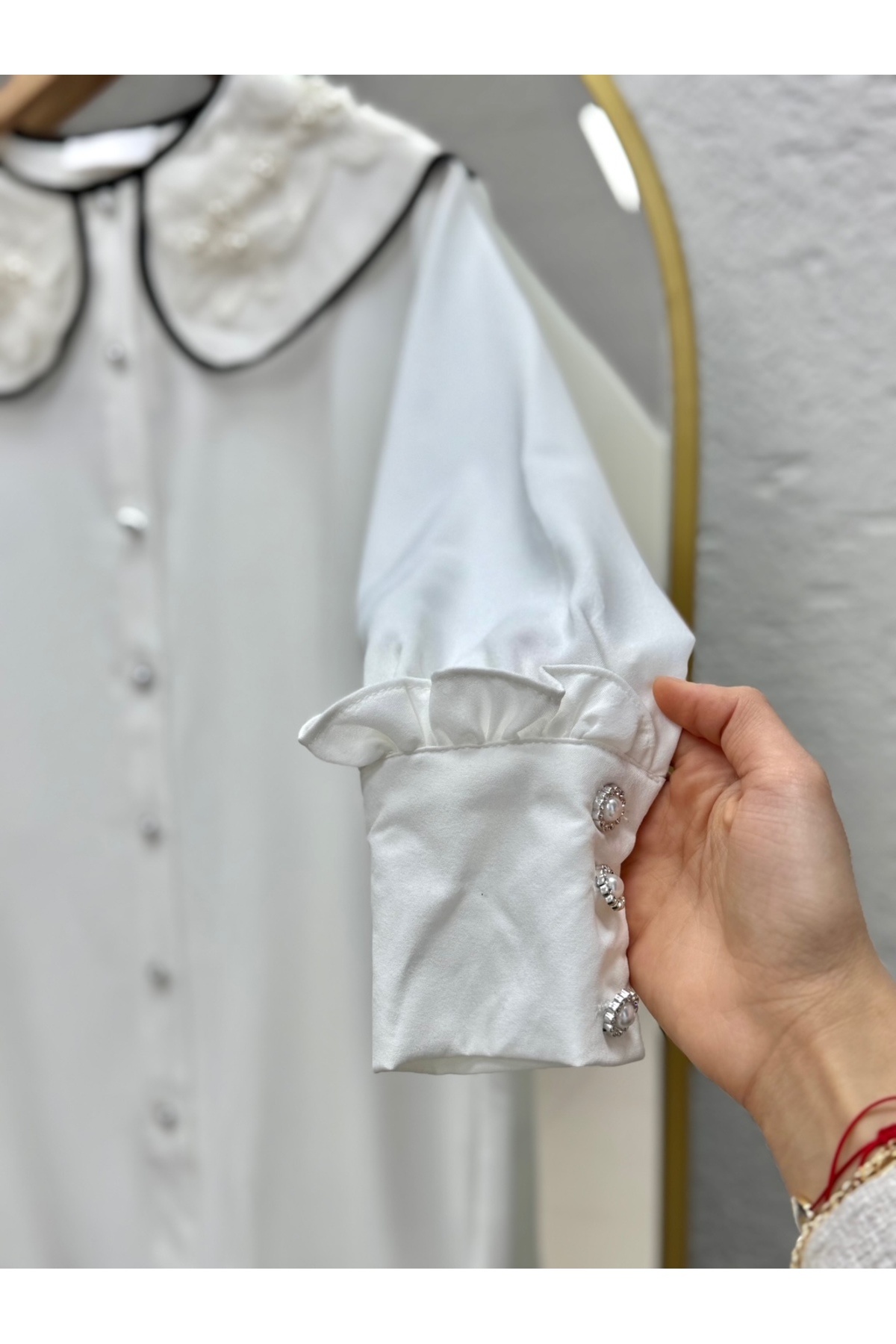 Ebrar Store-Zenelle Ready-Made Linda Tunic with Collar-El1930 White 3