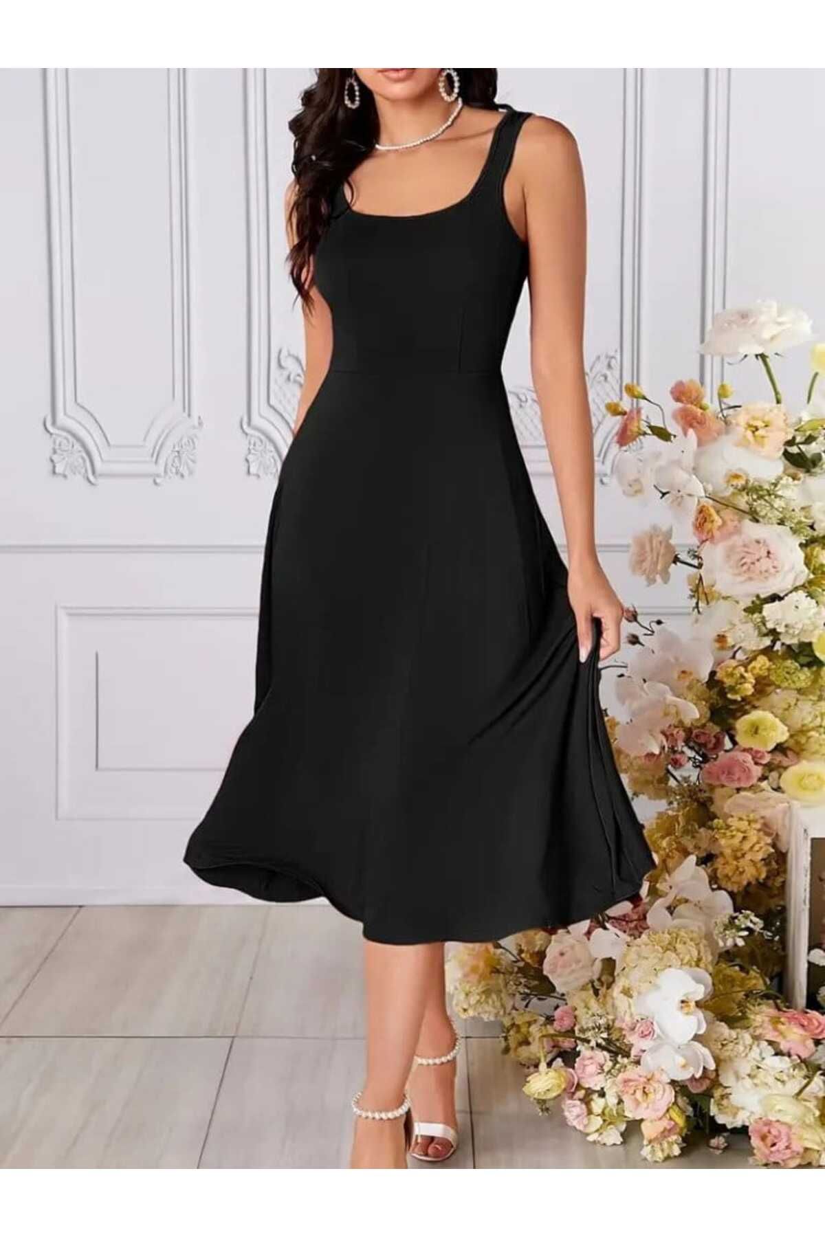 Kokosh moda Rochie De Damă Cu Decolteu Pătrat Cu Fante Midi Crep Femeie - 2XL–3XL