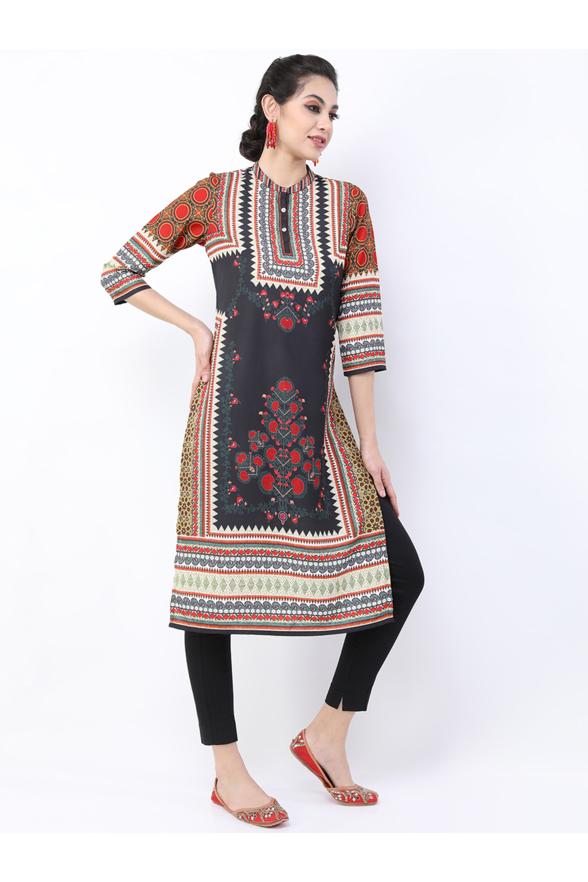 Vishudh By Styli-Women Black Ethnic Motifs Printed Straight Kurta 5