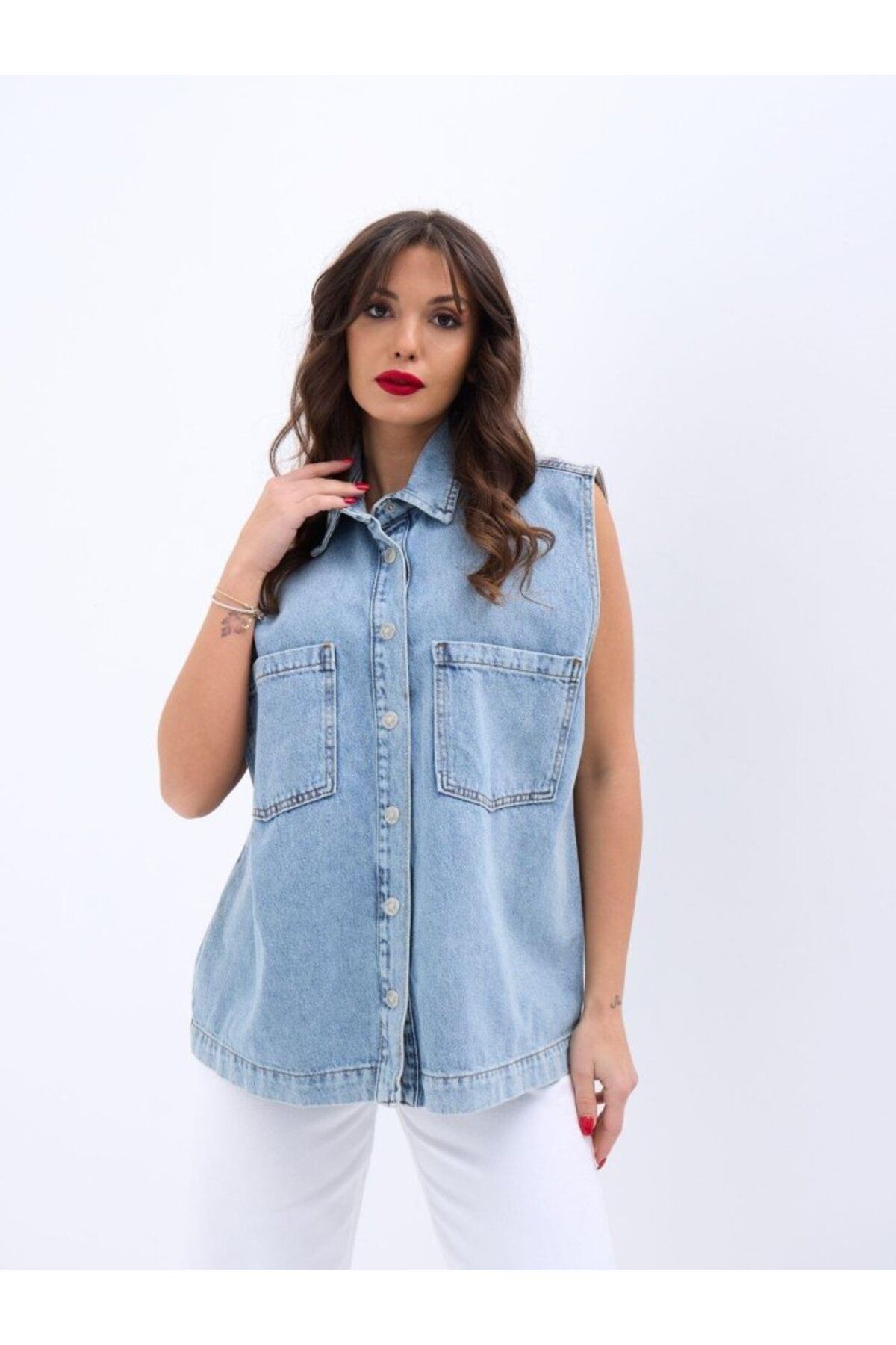 leyla sanat sanata yeni bir bakış açısı-Leyla Art a New Perspective on Art 5581 Denim Vest-Blue 3