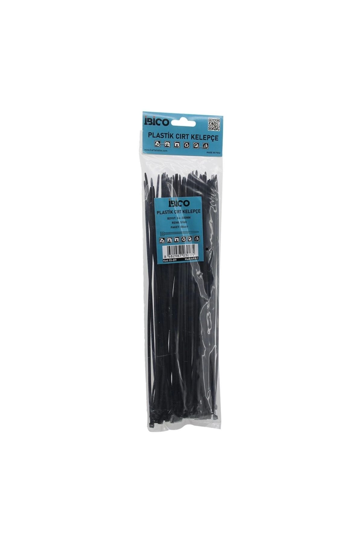 Narnuga SİYAH 3.6X300MM PLASTİK CIRT KELEPÇE 100PCS (4887)